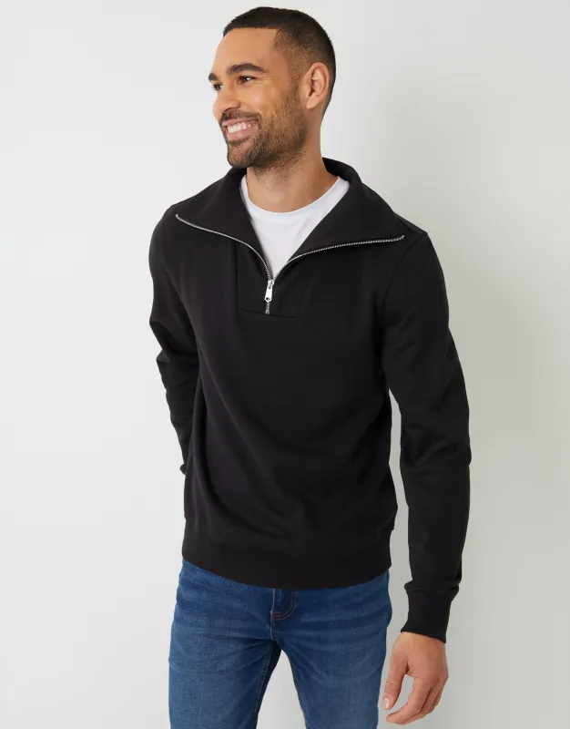 Black Quarter Zip Funnel Neck Sweatshirt sold by Threadbare