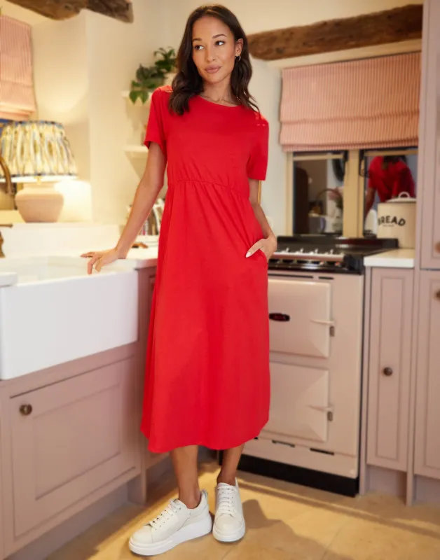 Threadbare Women's Red Jersey Midi Smock Dress with Pockets sold by Threadbare