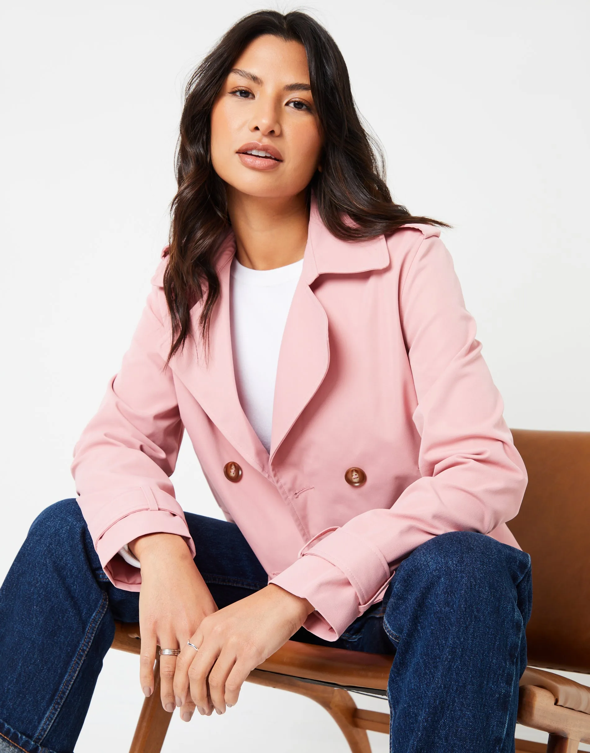 Threadbare Women's Pink Double Breasted Cropped Trench Coat sold by Threadbare product image thumbnail 5