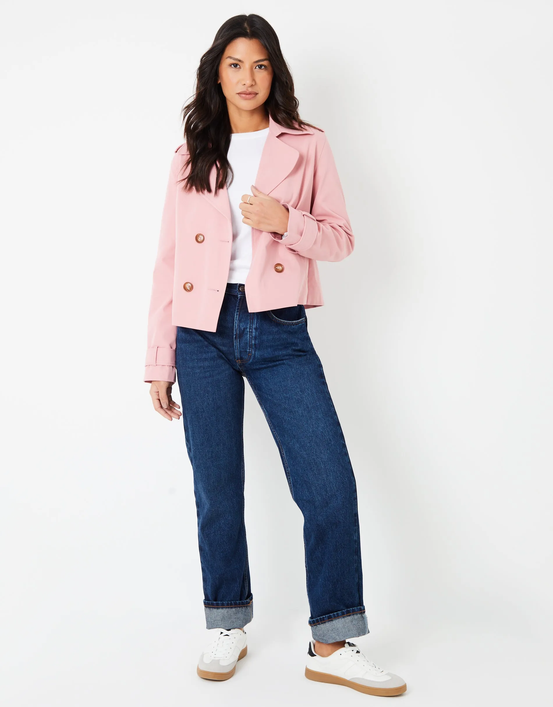 Threadbare Women's Pink Double Breasted Cropped Trench Coat sold by Threadbare product image thumbnail 4