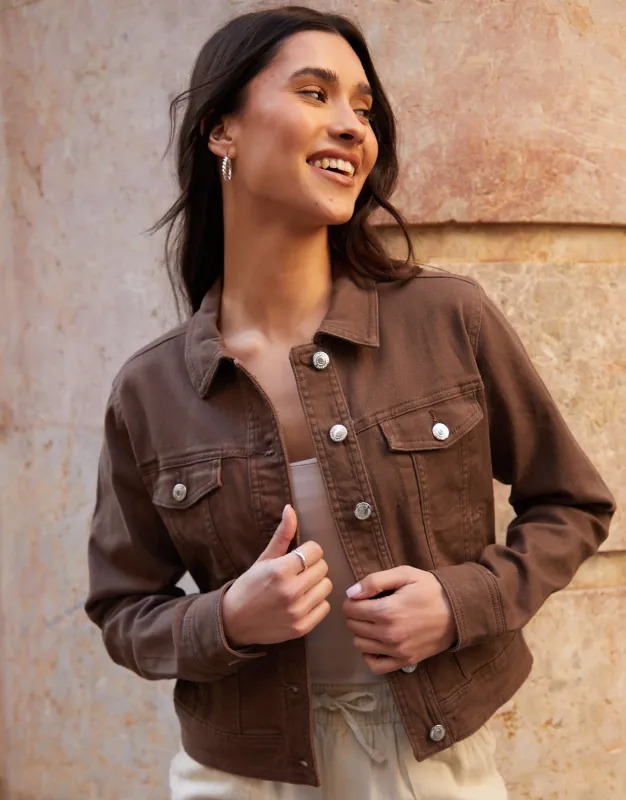 Threadbare Women's Chocolate Brown Stretch Denim Jacket sold by Threadbare
