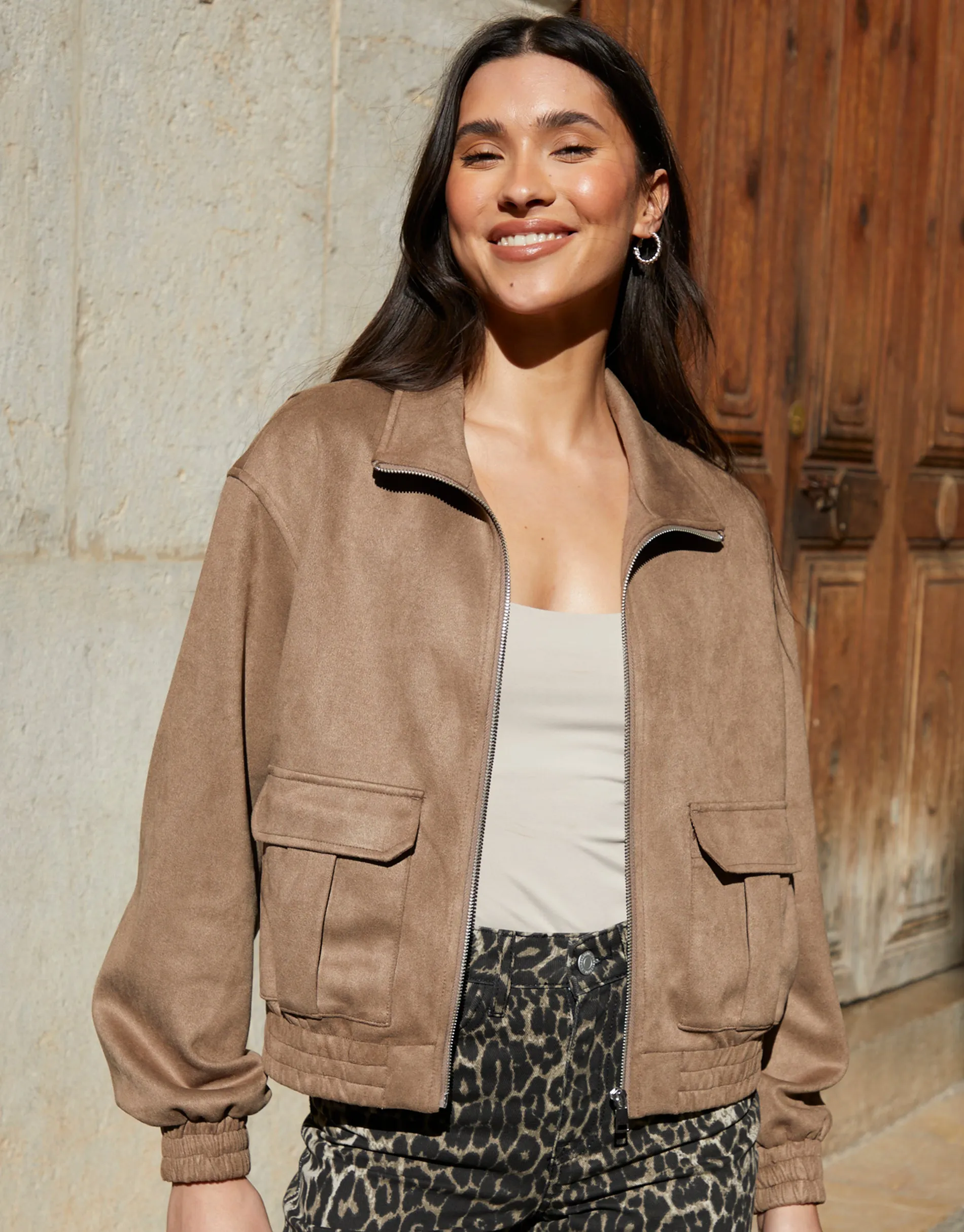 Threadbare Women's Taupe Suedette Utility Jacket sold by Threadbare