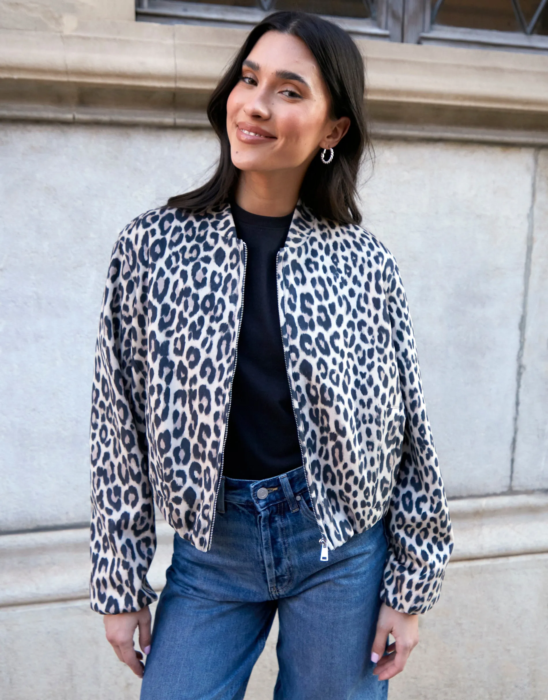 Threadbare Women's Leopard Print Bubble Hem Suedette Bomber Jacket sold by Threadbare