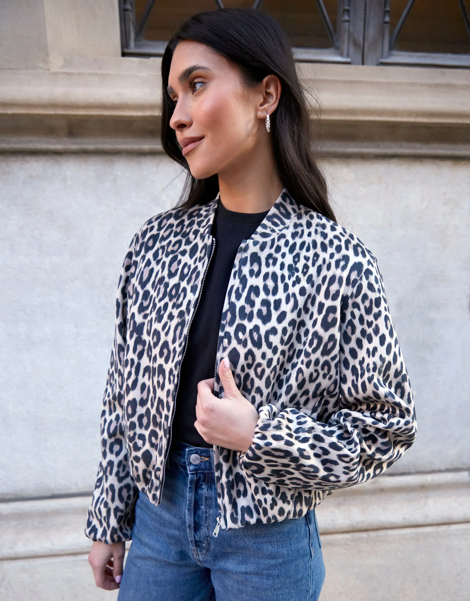 Threadbare Women's Leopard Print Bubble Hem Suedette Bomber Jacket sold by Threadbare product image thumbnail 4