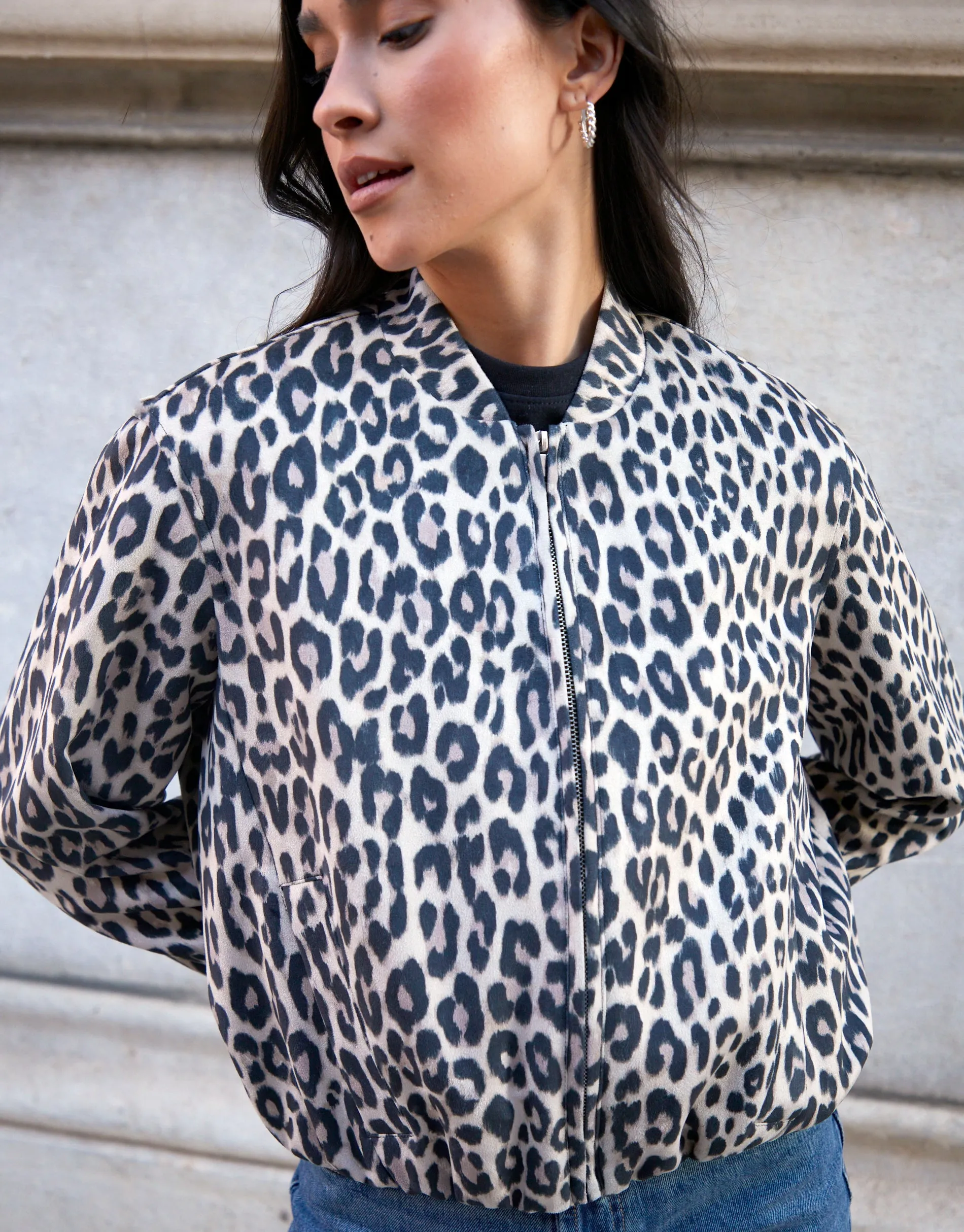 Threadbare Women's Leopard Print Bubble Hem Suedette Bomber Jacket sold by Threadbare product image thumbnail 3