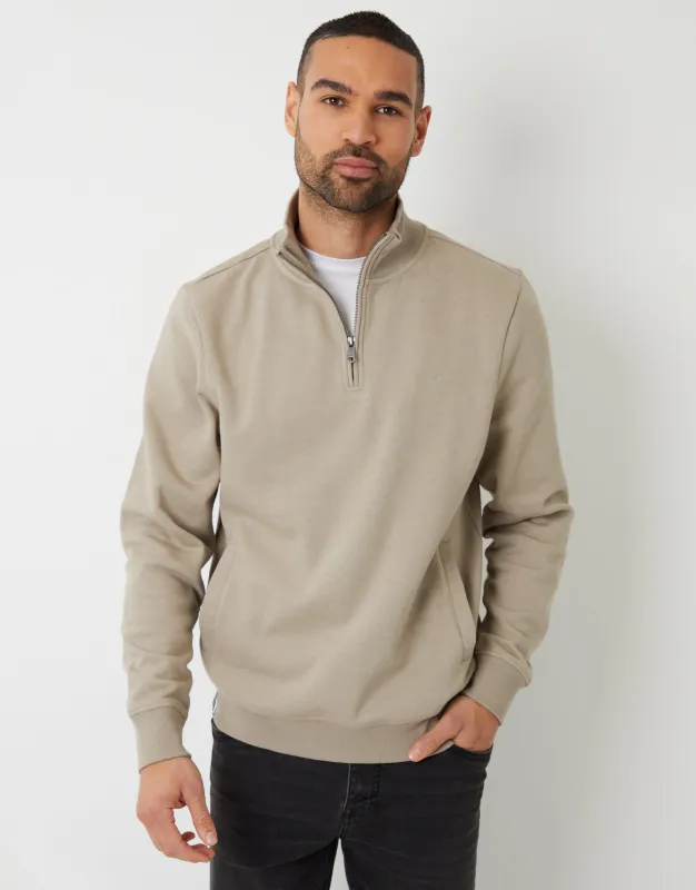 Oatmeal Marl Quarter Zip Sweatshirt sold by Threadbare
