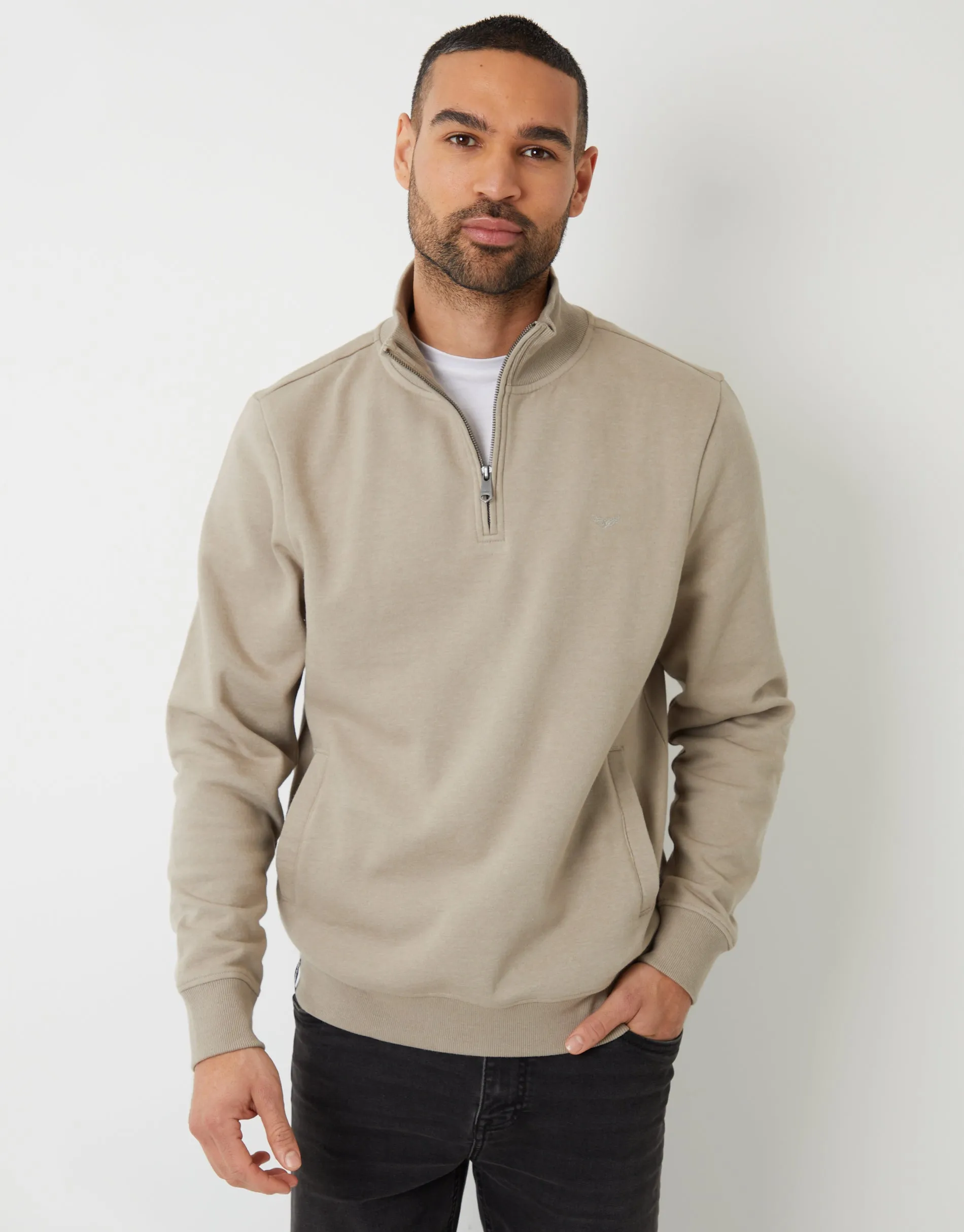 Oatmeal Marl Quarter Zip Sweatshirt sold by Threadbare