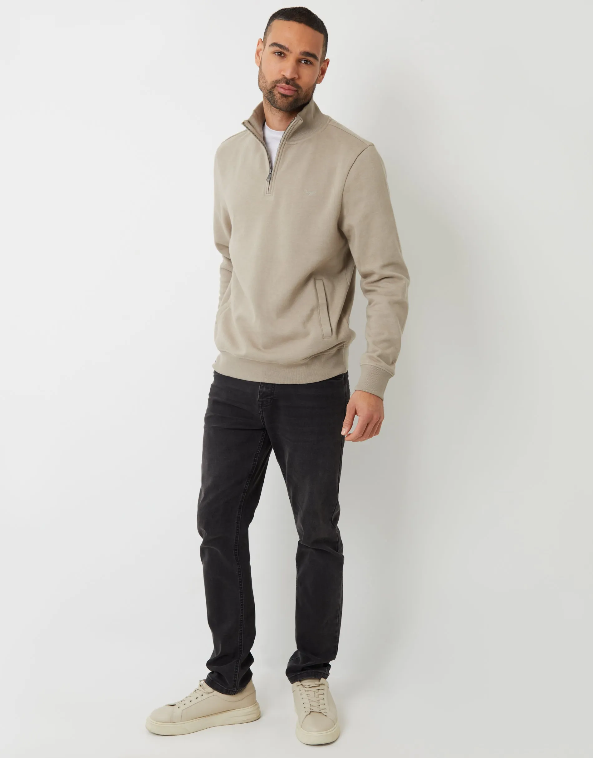 Oatmeal Marl Quarter Zip Sweatshirt sold by Threadbare product image thumbnail 3