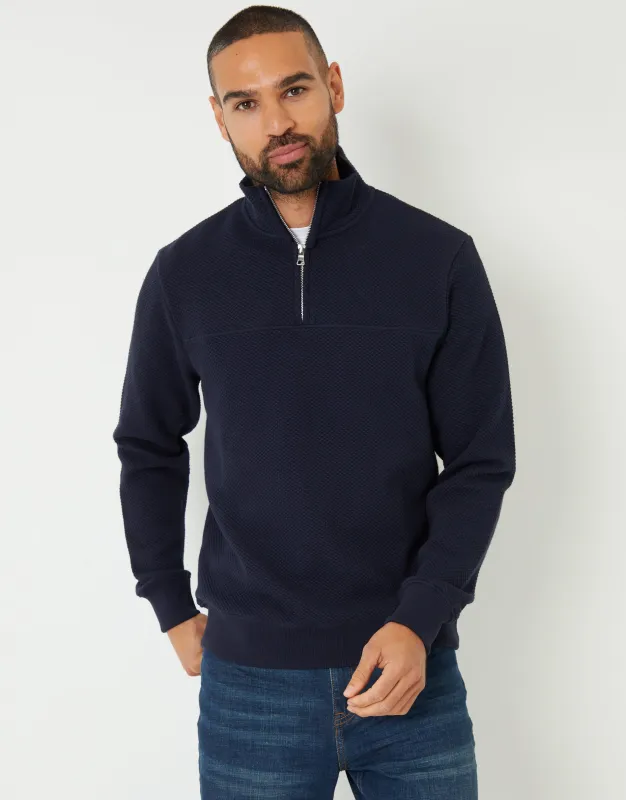Navy Textured Quarter Zip Sweatshirt sold by Threadbare