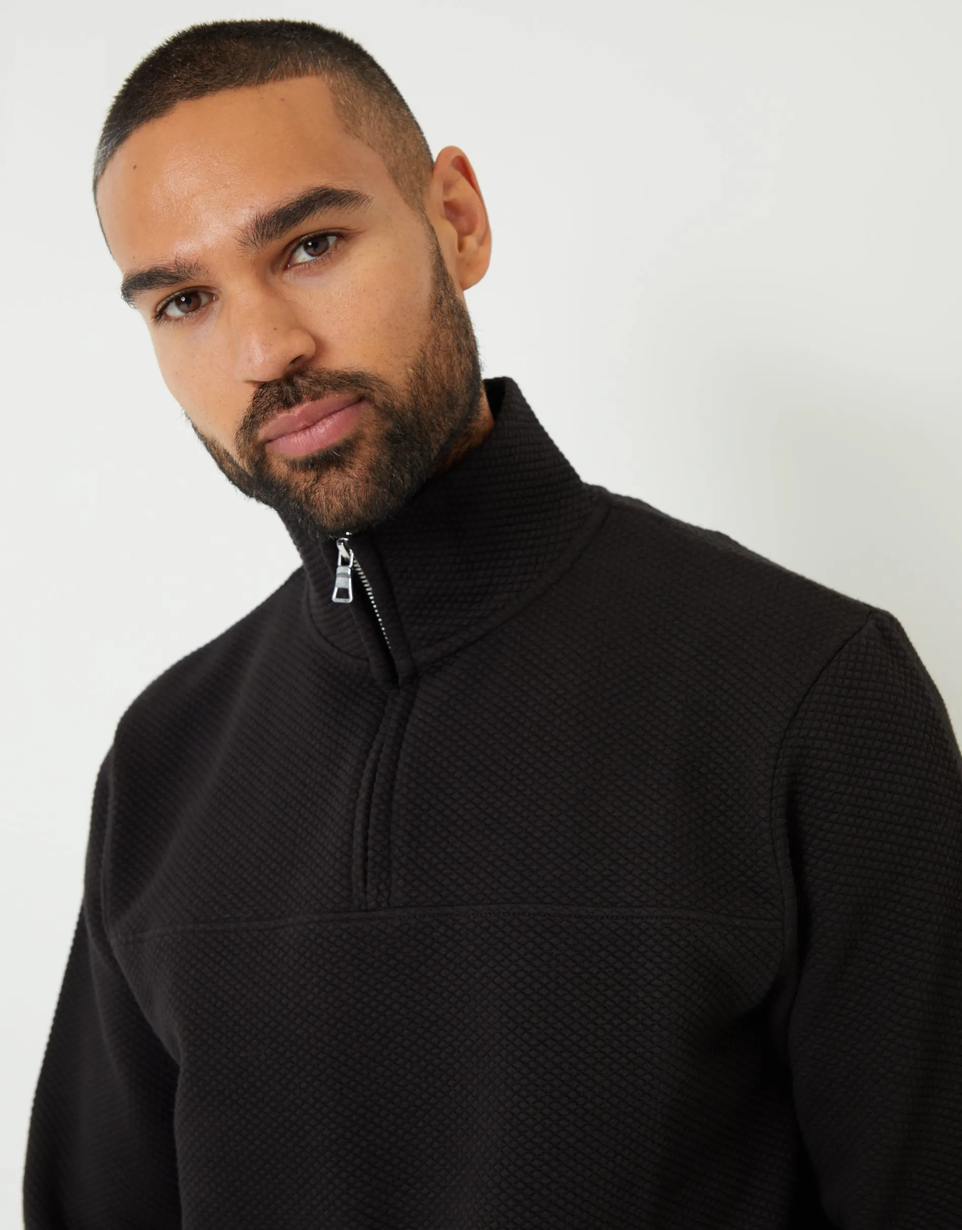 Black Textured Quarter Zip Sweatshirt sold by Threadbare product image thumbnail 4