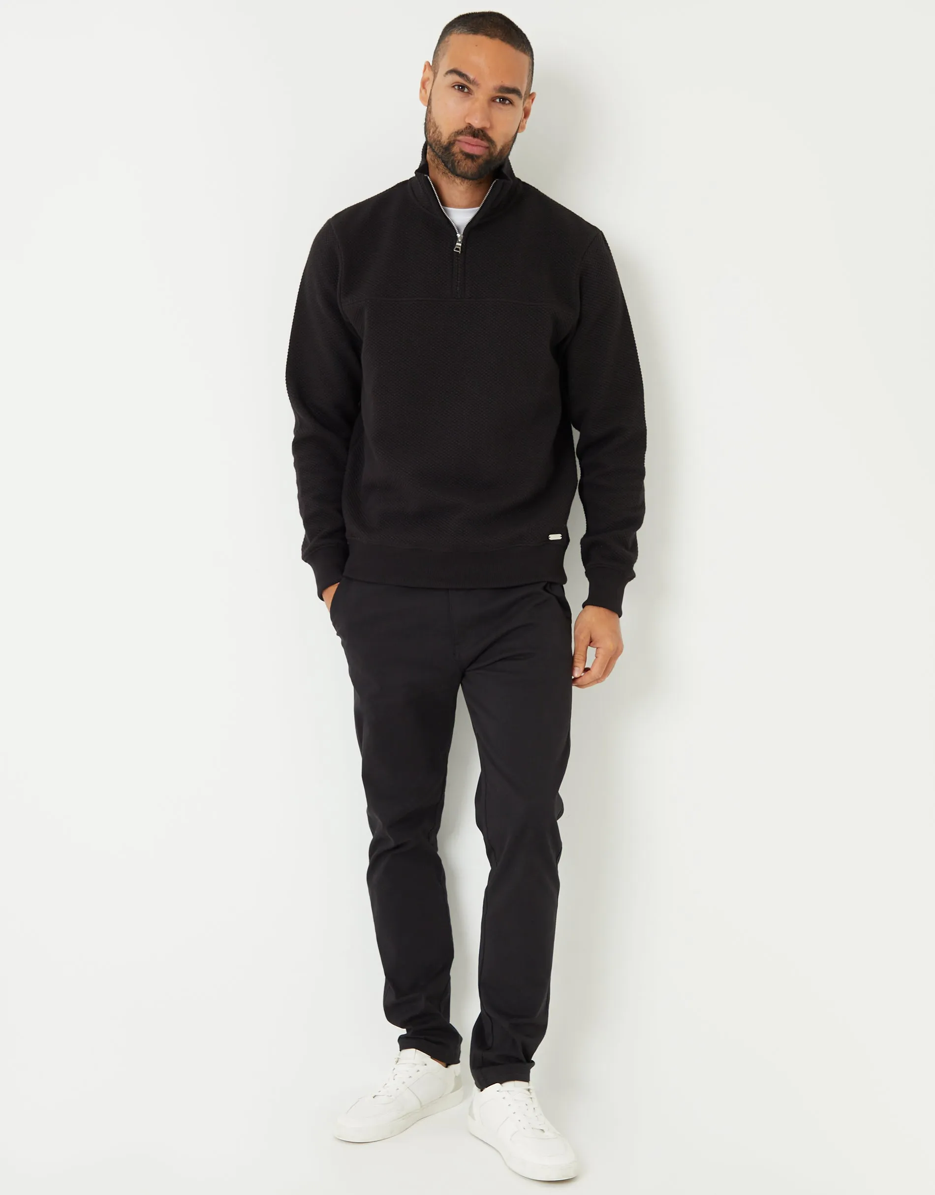 Black Textured Quarter Zip Sweatshirt sold by Threadbare product image thumbnail 3