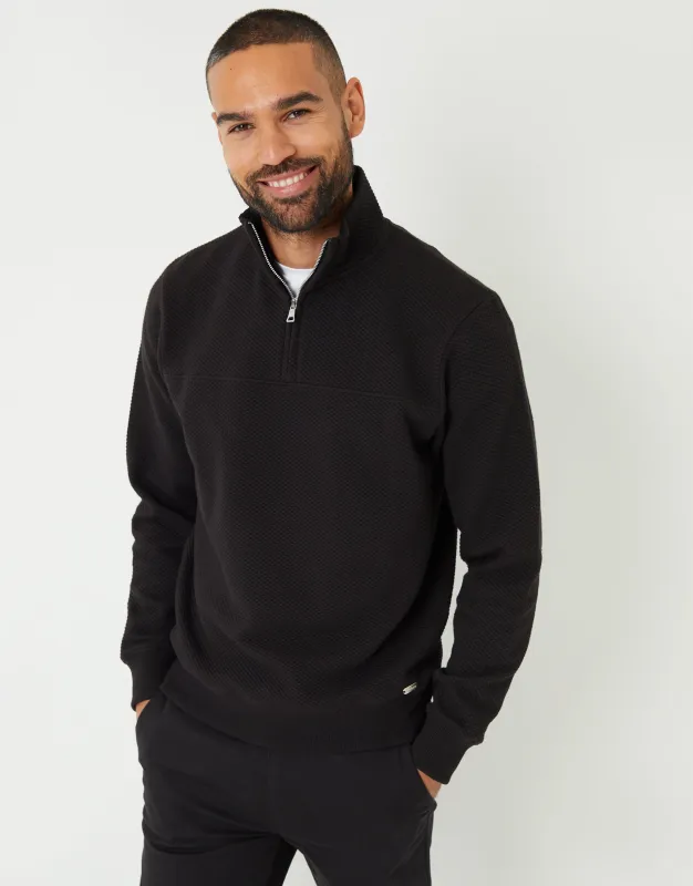 Black Textured Quarter Zip Sweatshirt sold by Threadbare