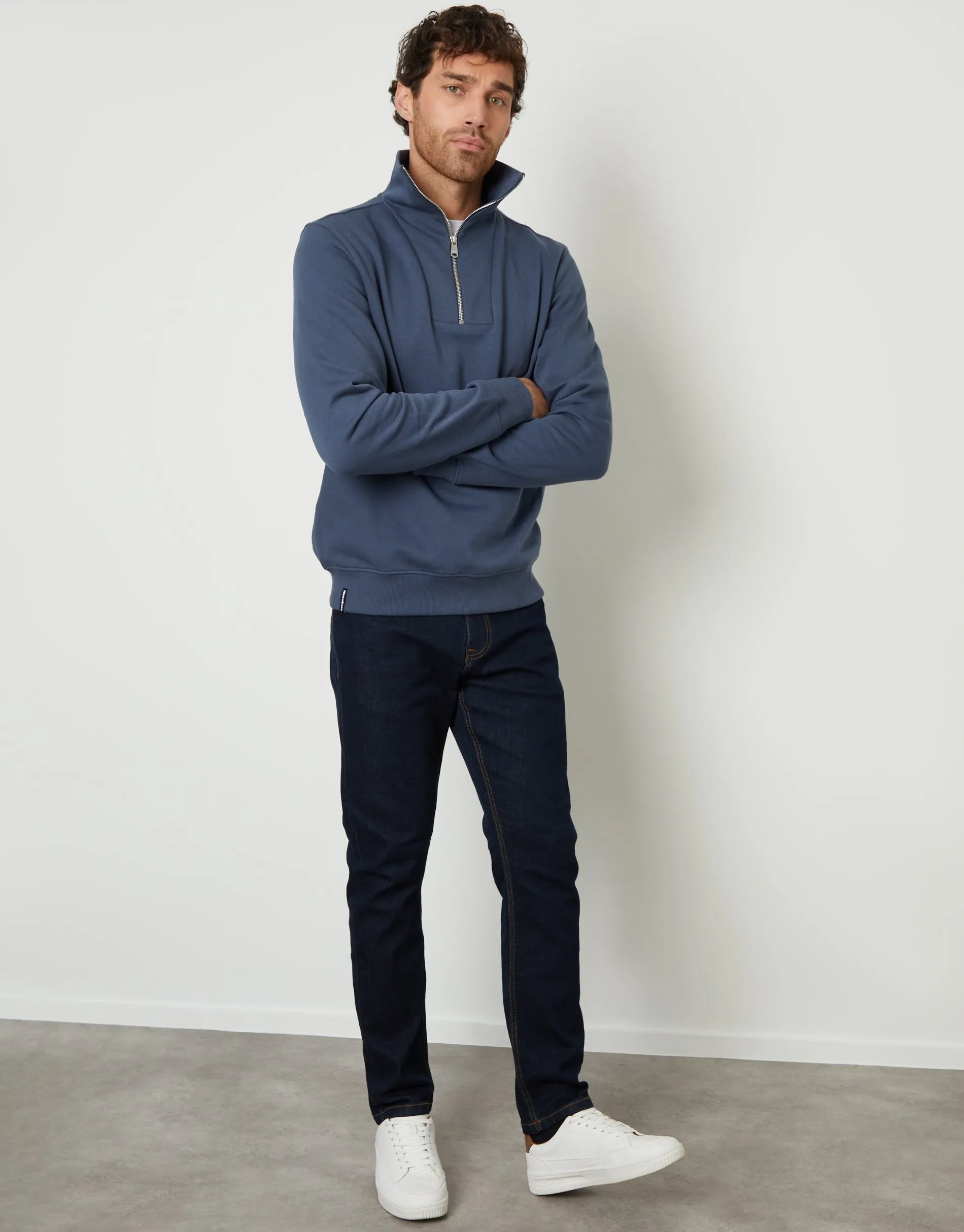 Denim Blue Quarter Zip Funnel Neck Sweatshirt sold by Threadbare product image thumbnail 3