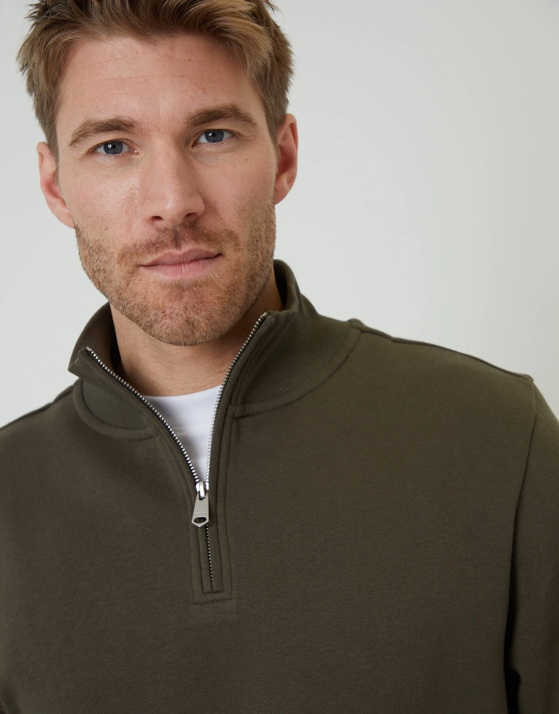 Khaki Green Mock T-Shirt Quarter Zip Sweatshirt sold by Threadbare product image thumbnail 4