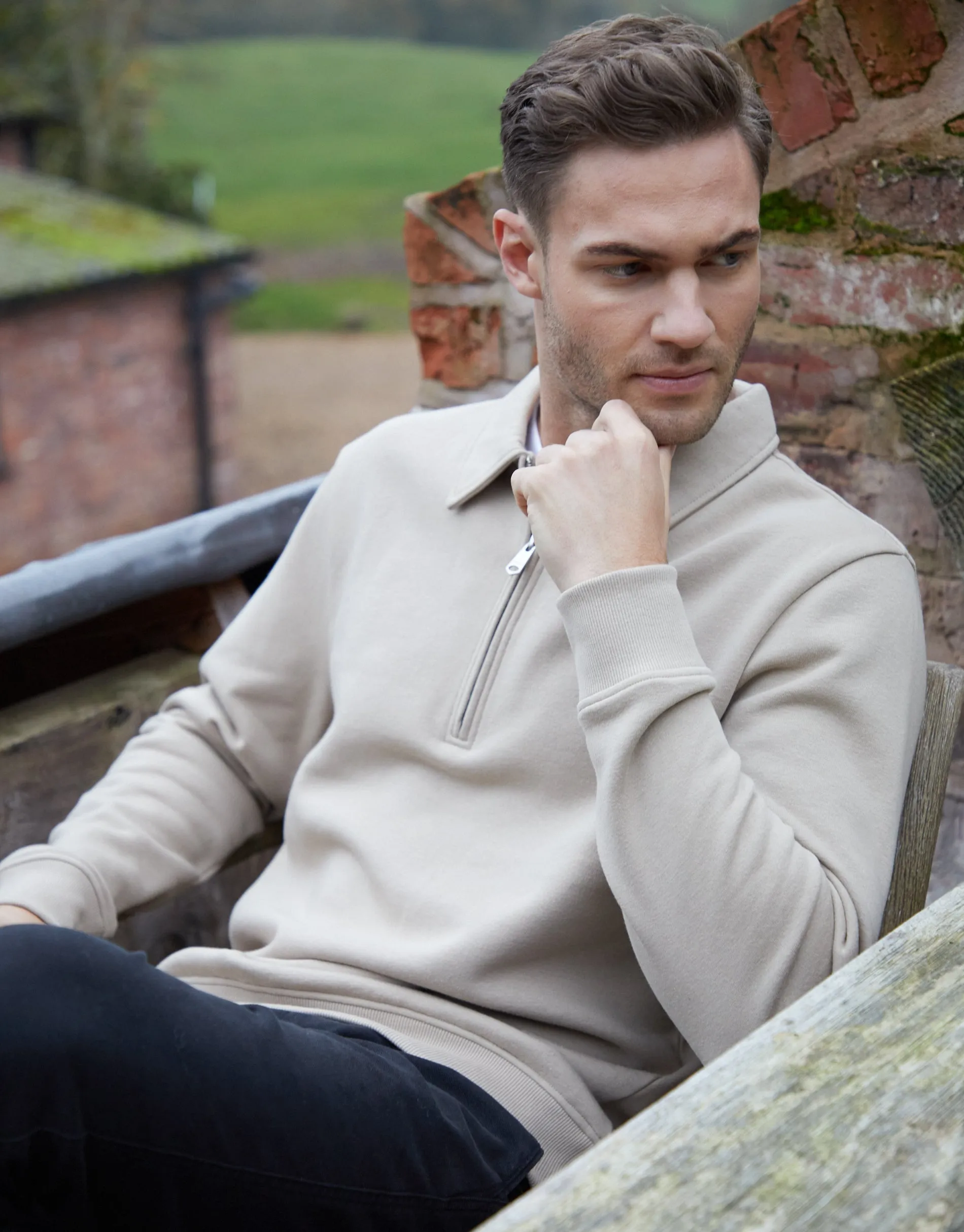 Stone Quarter Zip Collared Sweatshirt sold by Threadbare product image thumbnail 4