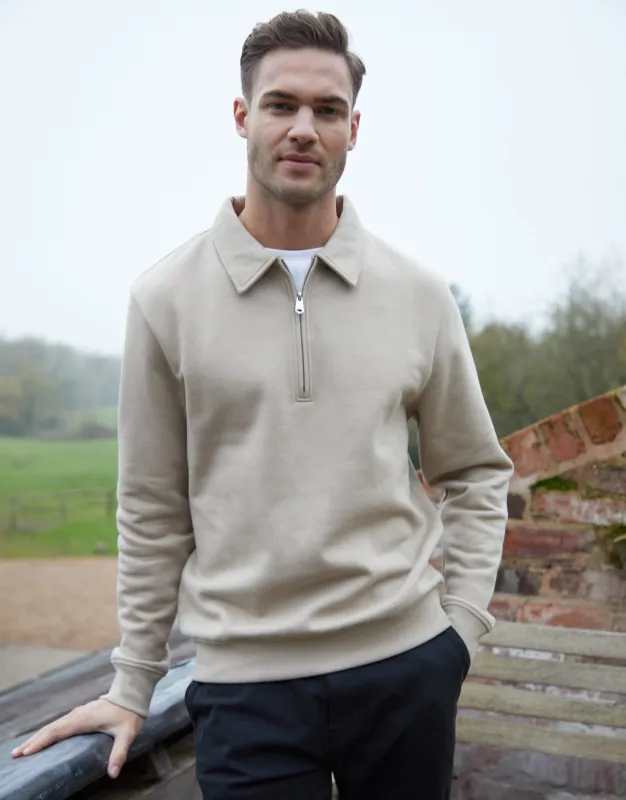 Stone Quarter Zip Collared Sweatshirt sold by Threadbare