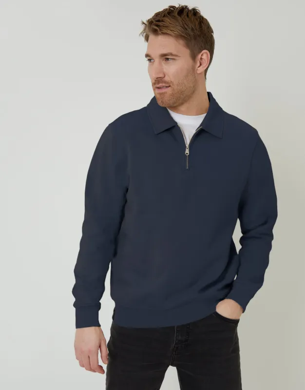 Navy Quarter Zip Collared Sweatshirt sold by Threadbare