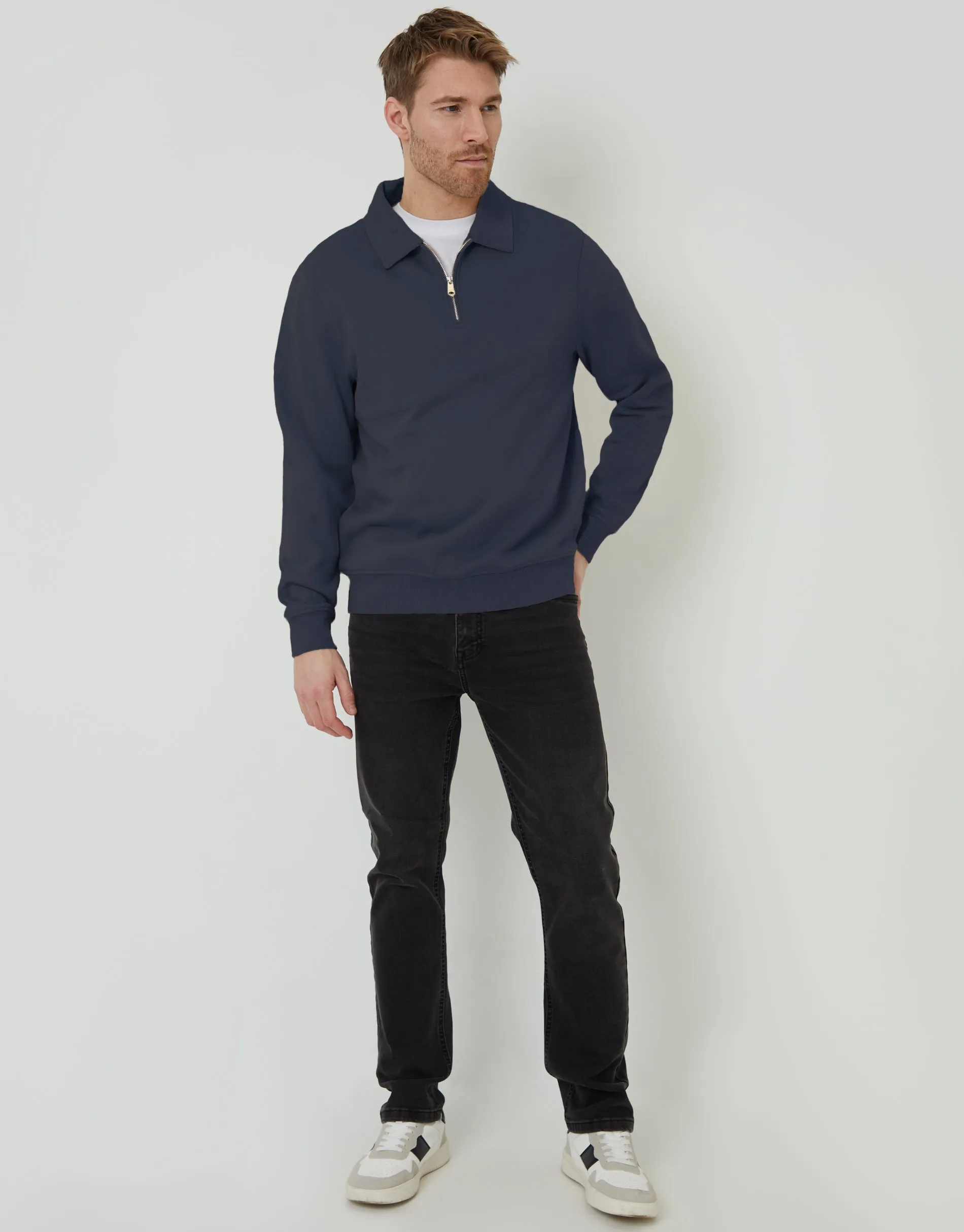 Navy Quarter Zip Collared Sweatshirt sold by Threadbare product image thumbnail 3