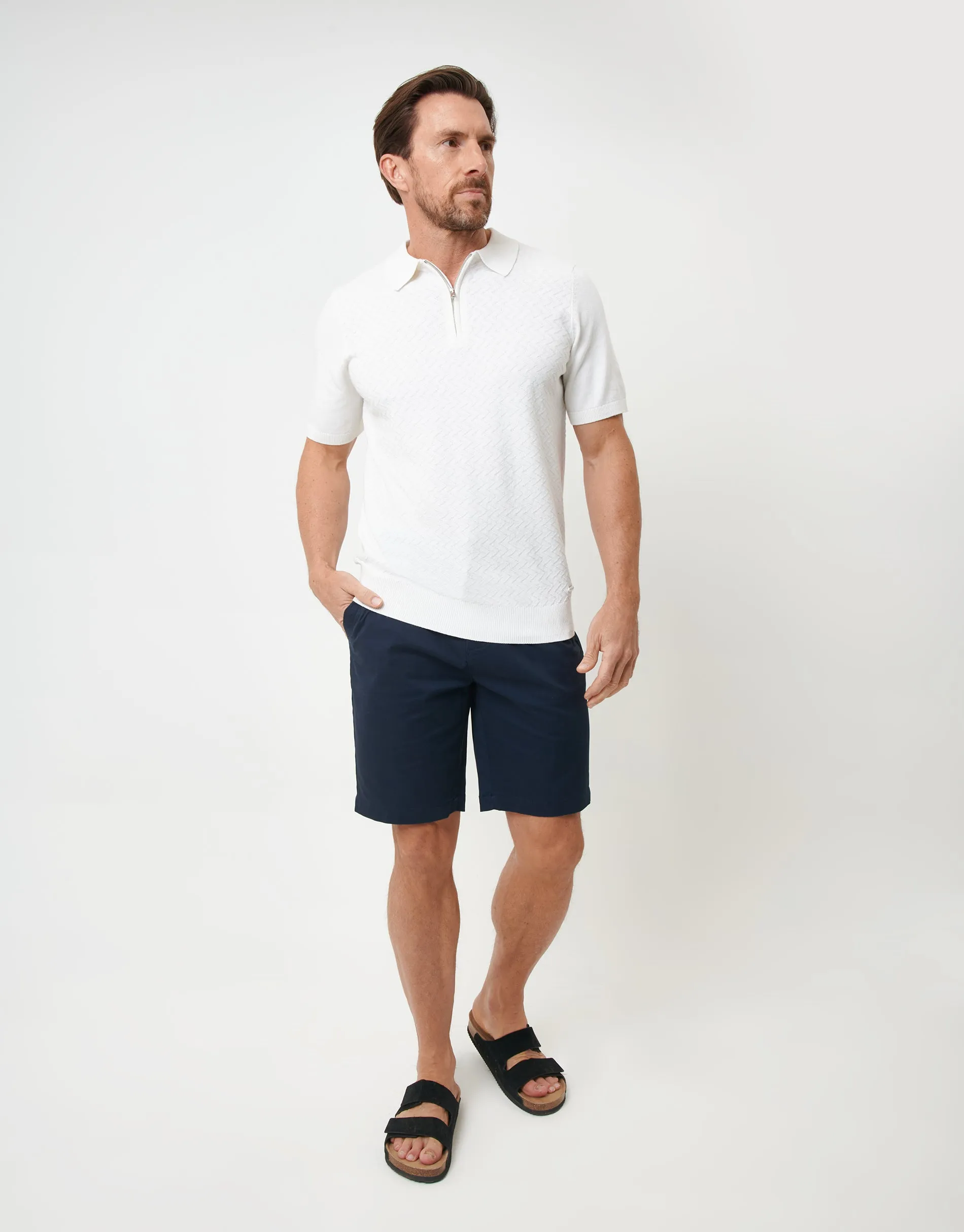 Ecru Textured Front Quarter Zip Knitted Polo sold by Threadbare product image thumbnail 3