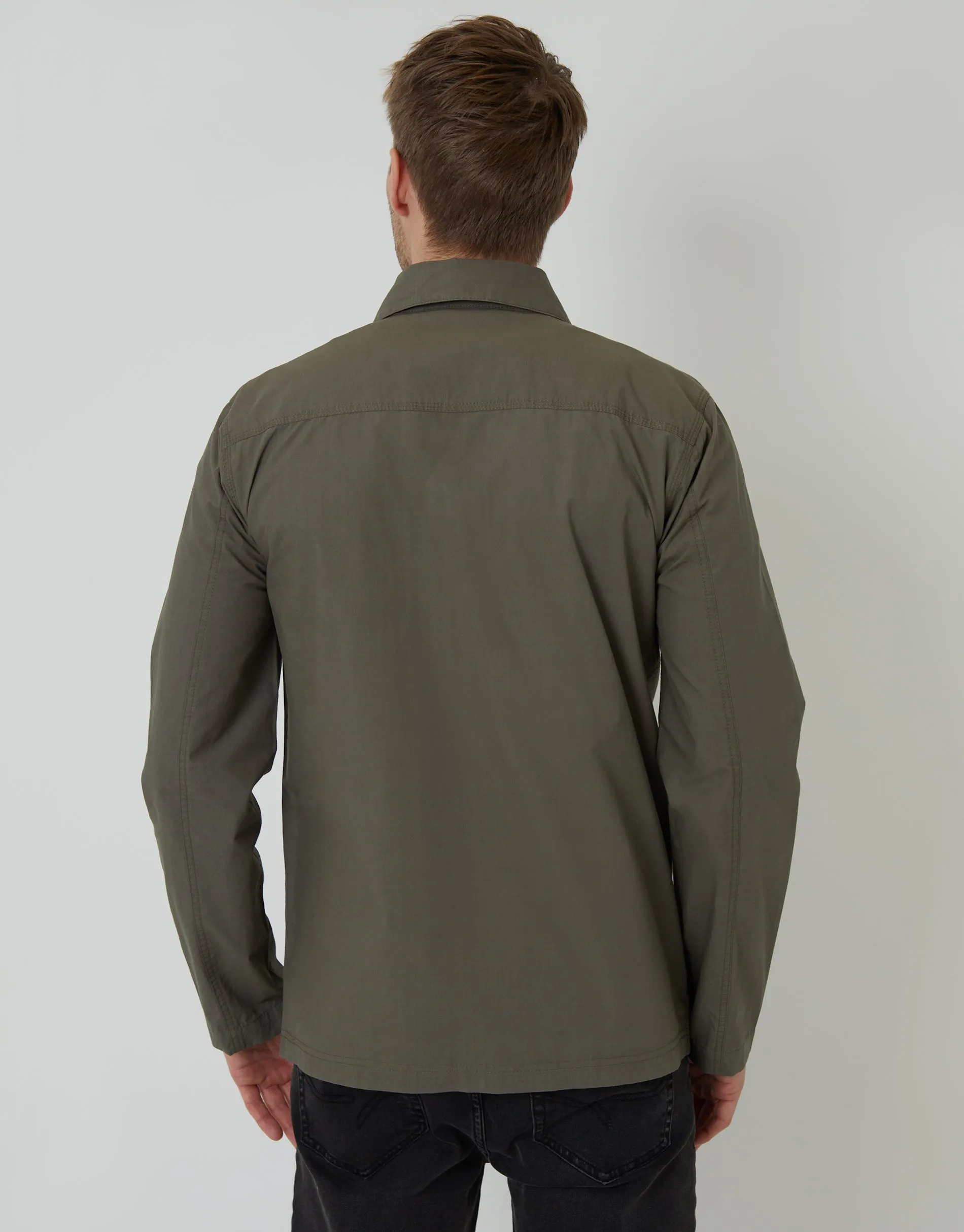 Khaki Green Cotton Poplin Lightweight Collared Jacket sold by Threadbare product image thumbnail 2