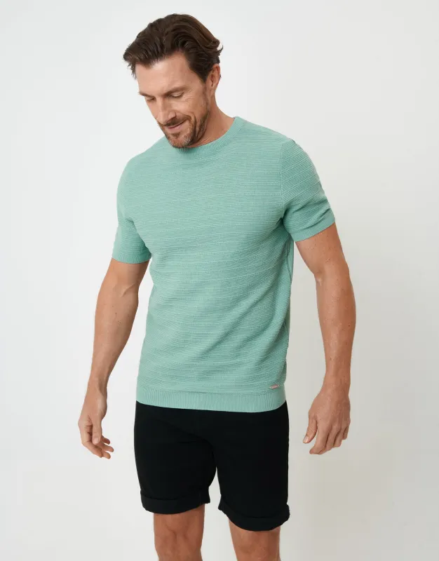 Sage Green Textured Knitted T-Shirt sold by Threadbare