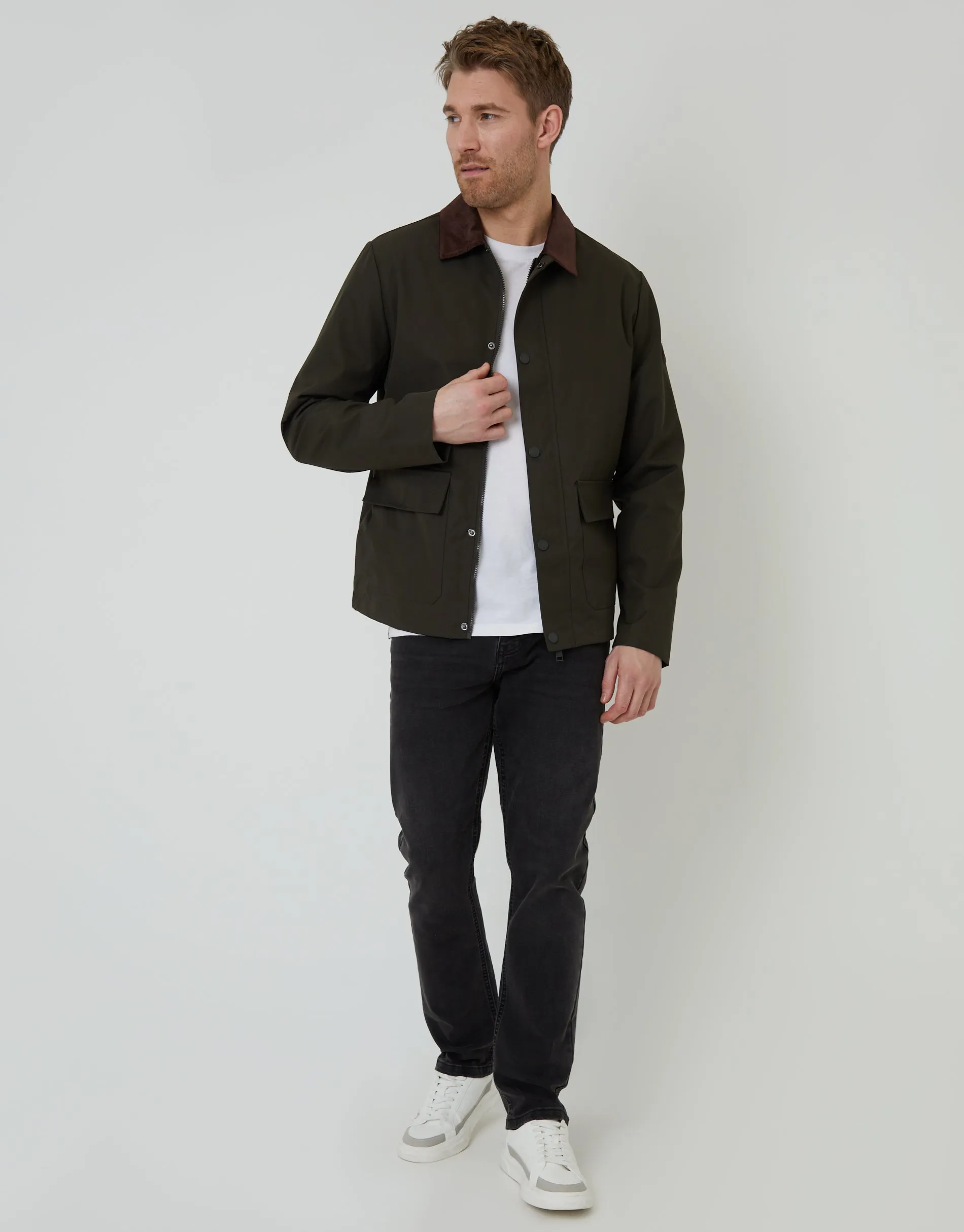 Khaki Green Showerproof Collared Lightweight Jacket sold by Threadbare product image thumbnail 3