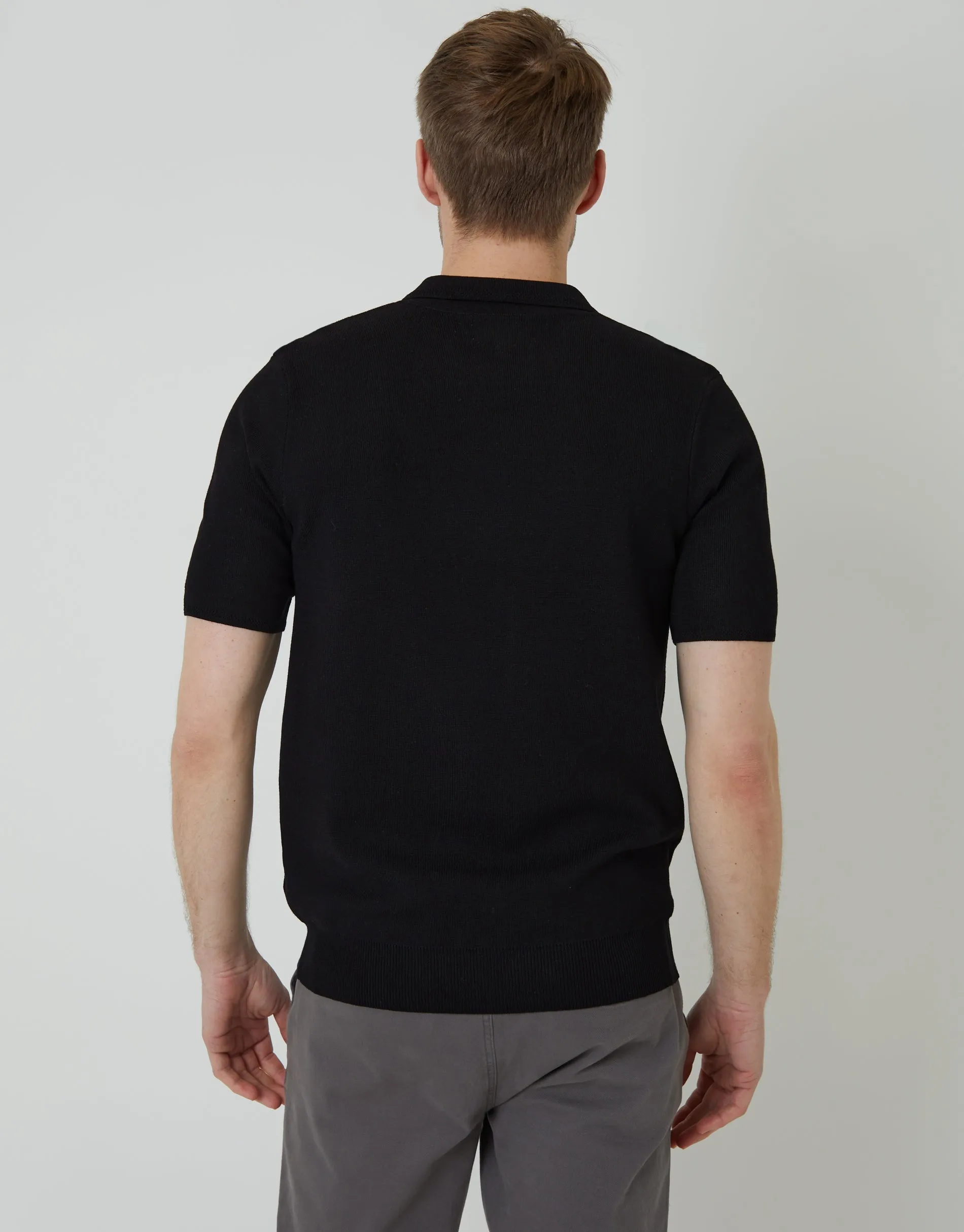 Black Quarter Zip Textured Trim Knitted Polo sold by Threadbare product image thumbnail 2