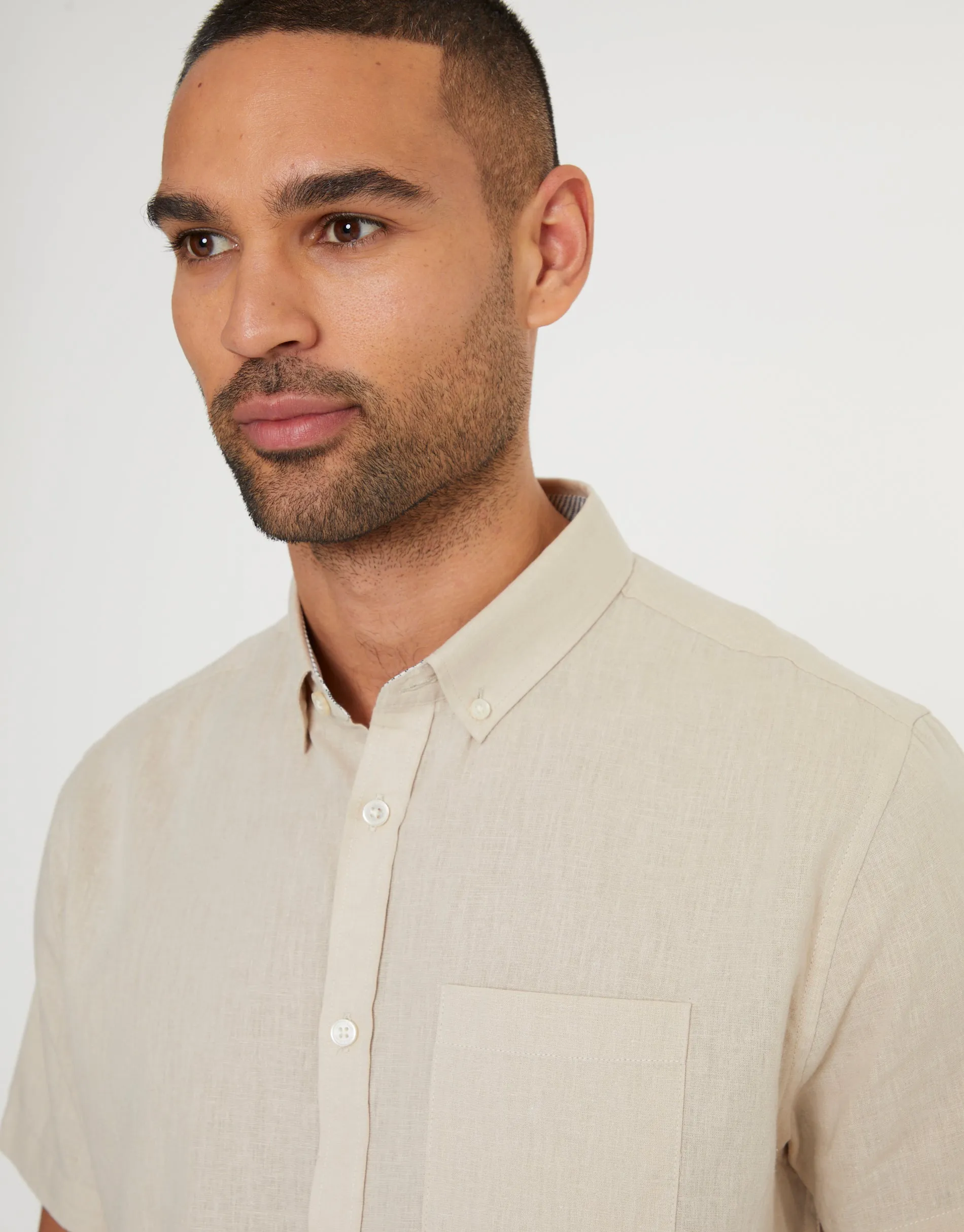 Threadbare Men's Stone Short Sleeve Linen Blend Shirt sold by Threadbare product image thumbnail 4