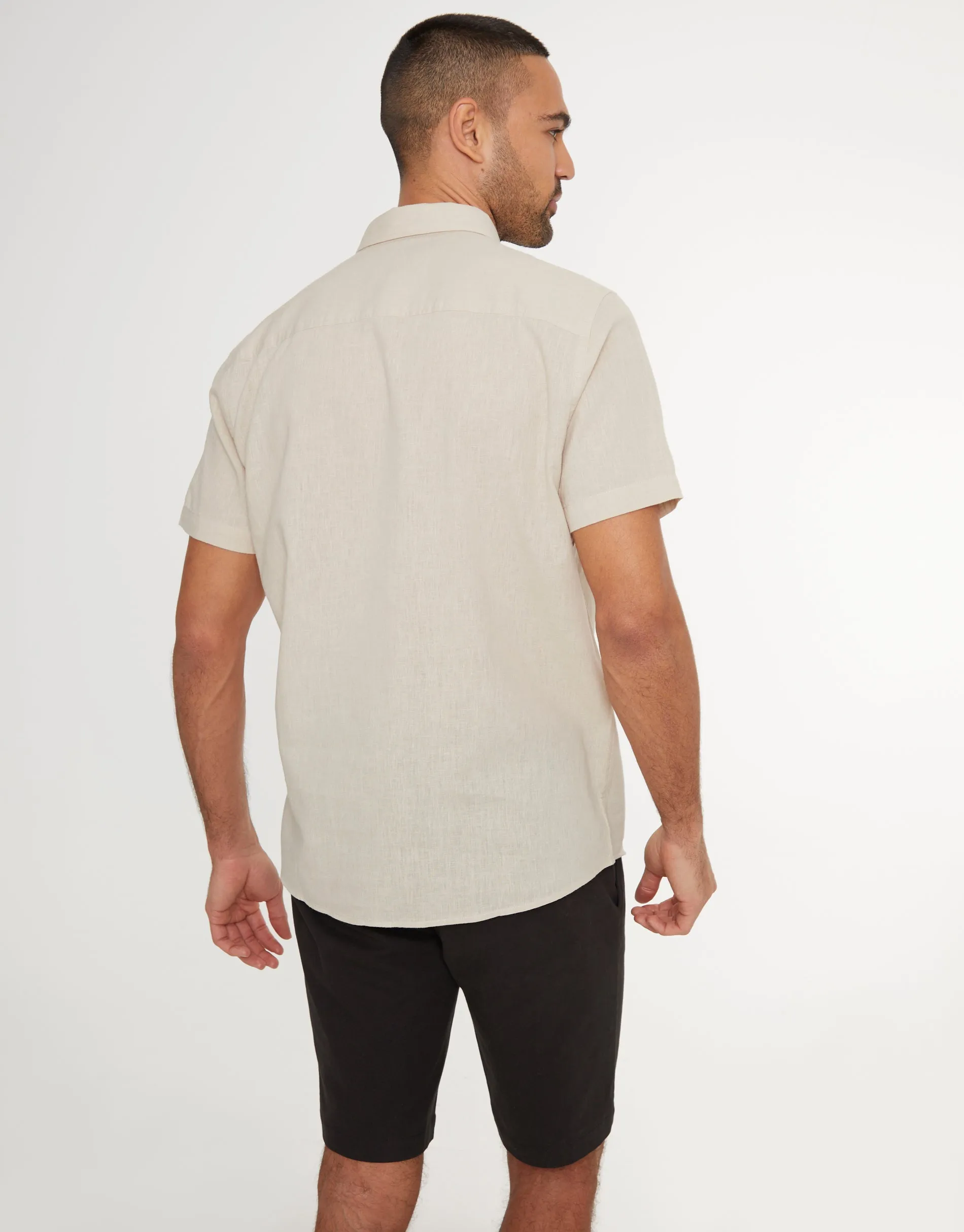 Threadbare Men's Stone Short Sleeve Linen Blend Shirt sold by Threadbare product image thumbnail 2