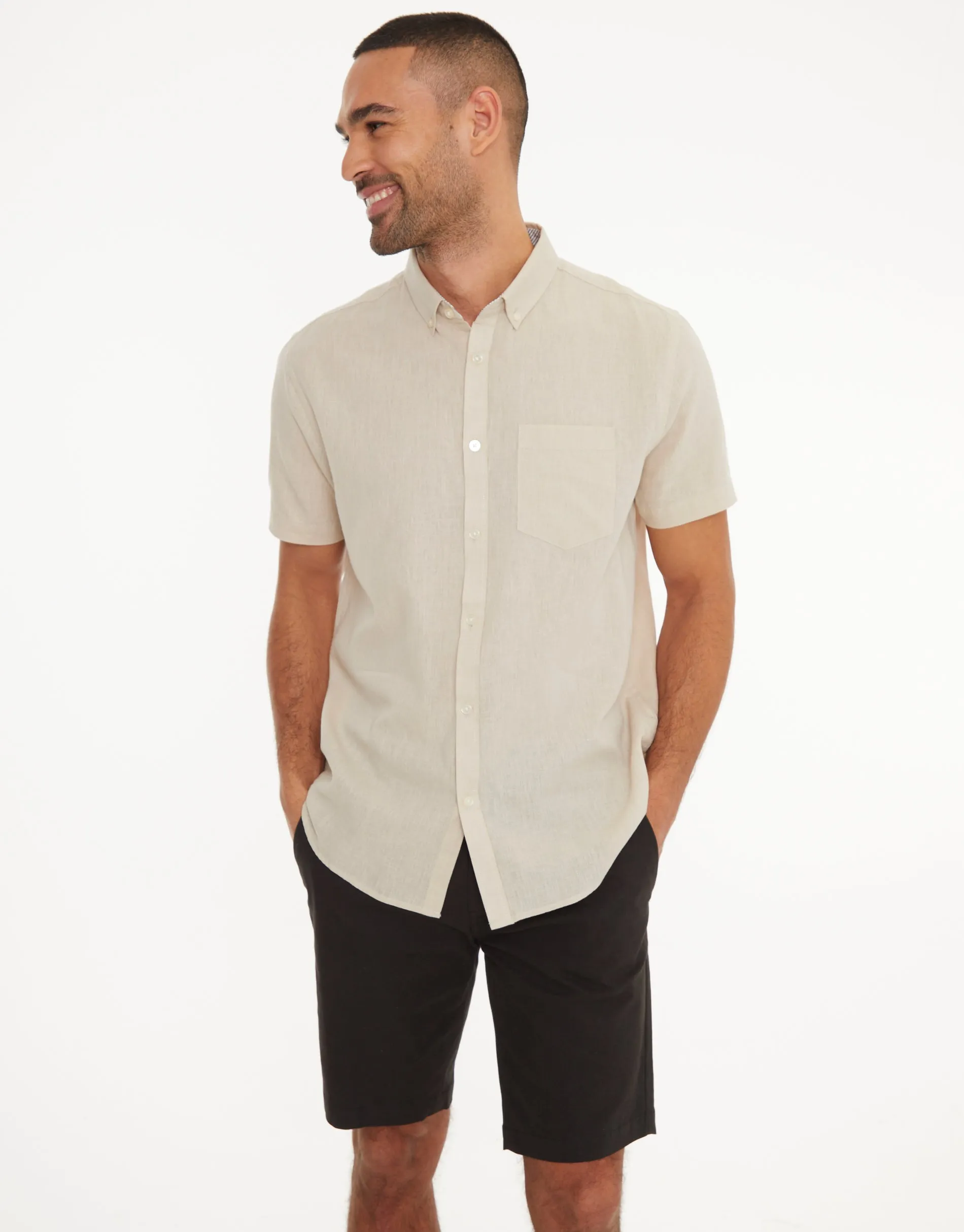Threadbare Men's Stone Short Sleeve Linen Blend Shirt sold by Threadbare