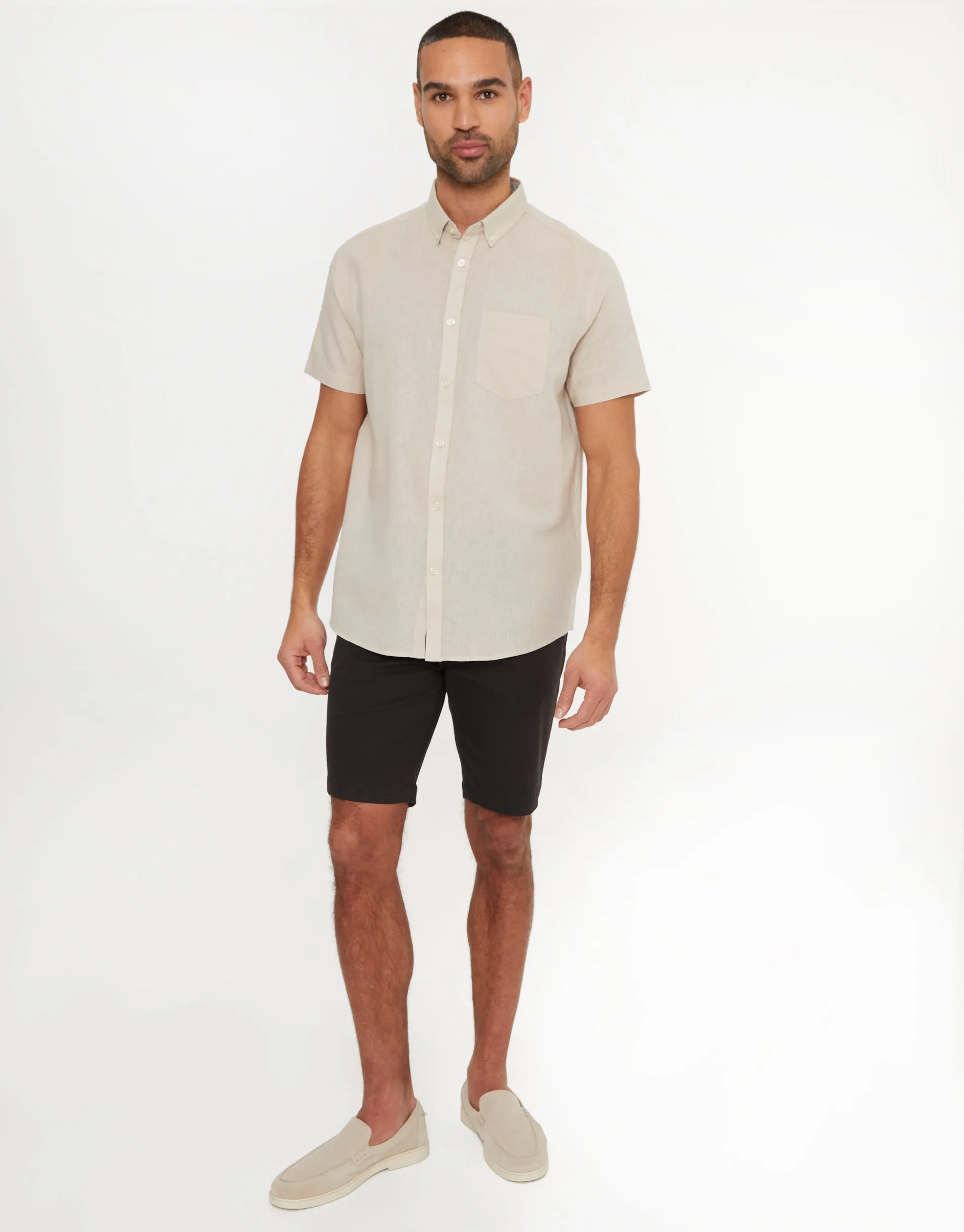 Threadbare Men's Stone Short Sleeve Linen Blend Shirt sold by Threadbare product image thumbnail 3