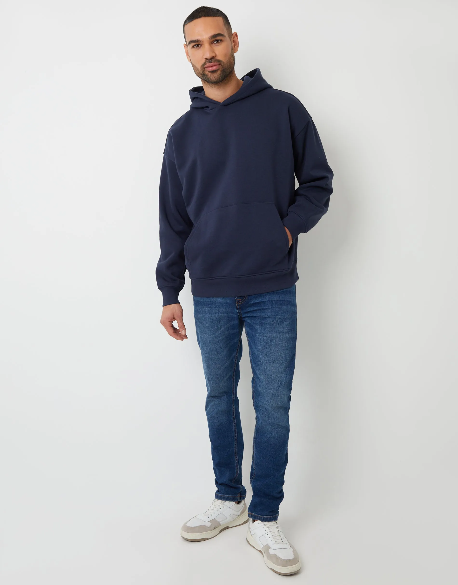 Navy Relaxed Fit Overhead Hoodie sold by Threadbare product image thumbnail 3