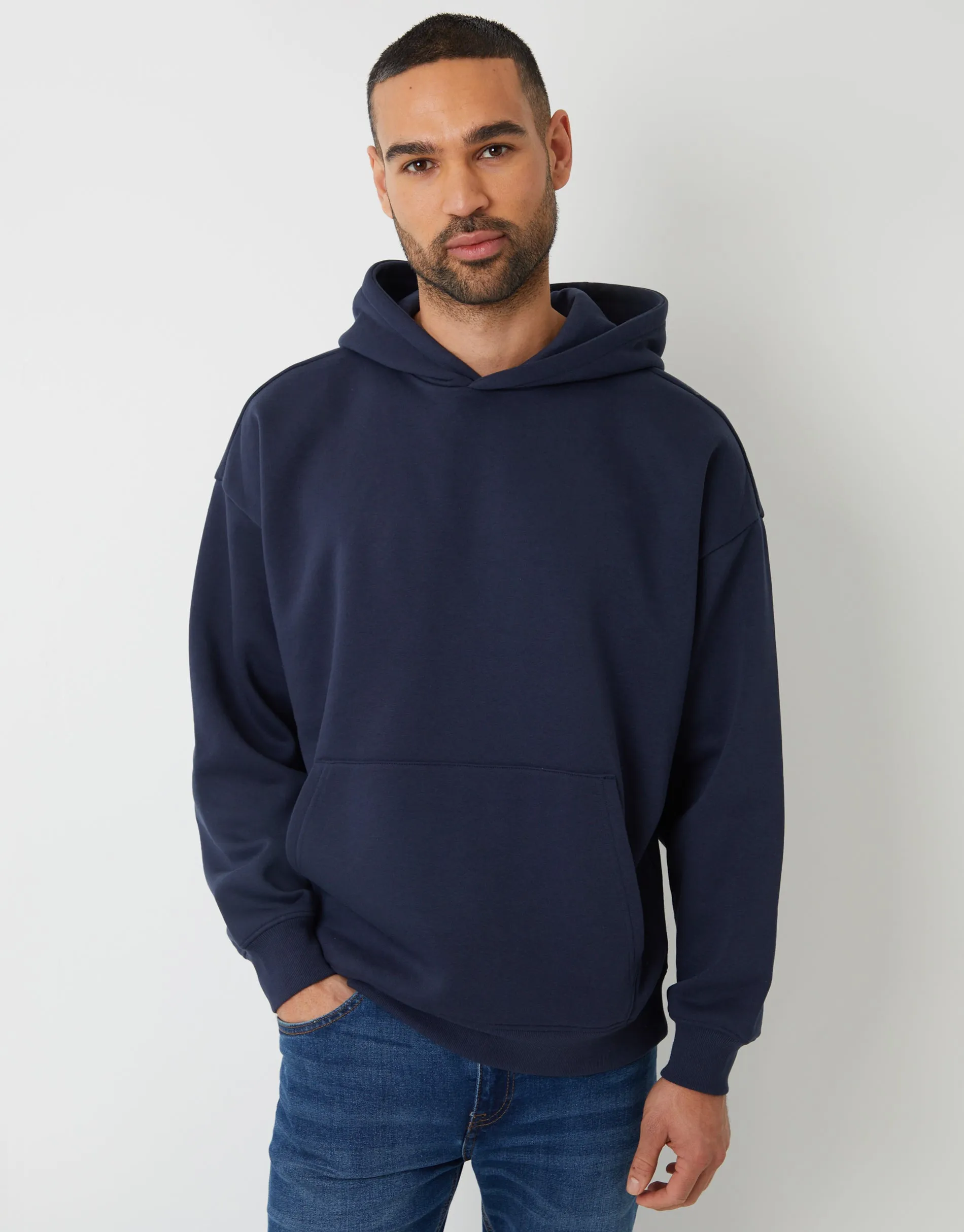 Navy Relaxed Fit Overhead Hoodie sold by Threadbare
