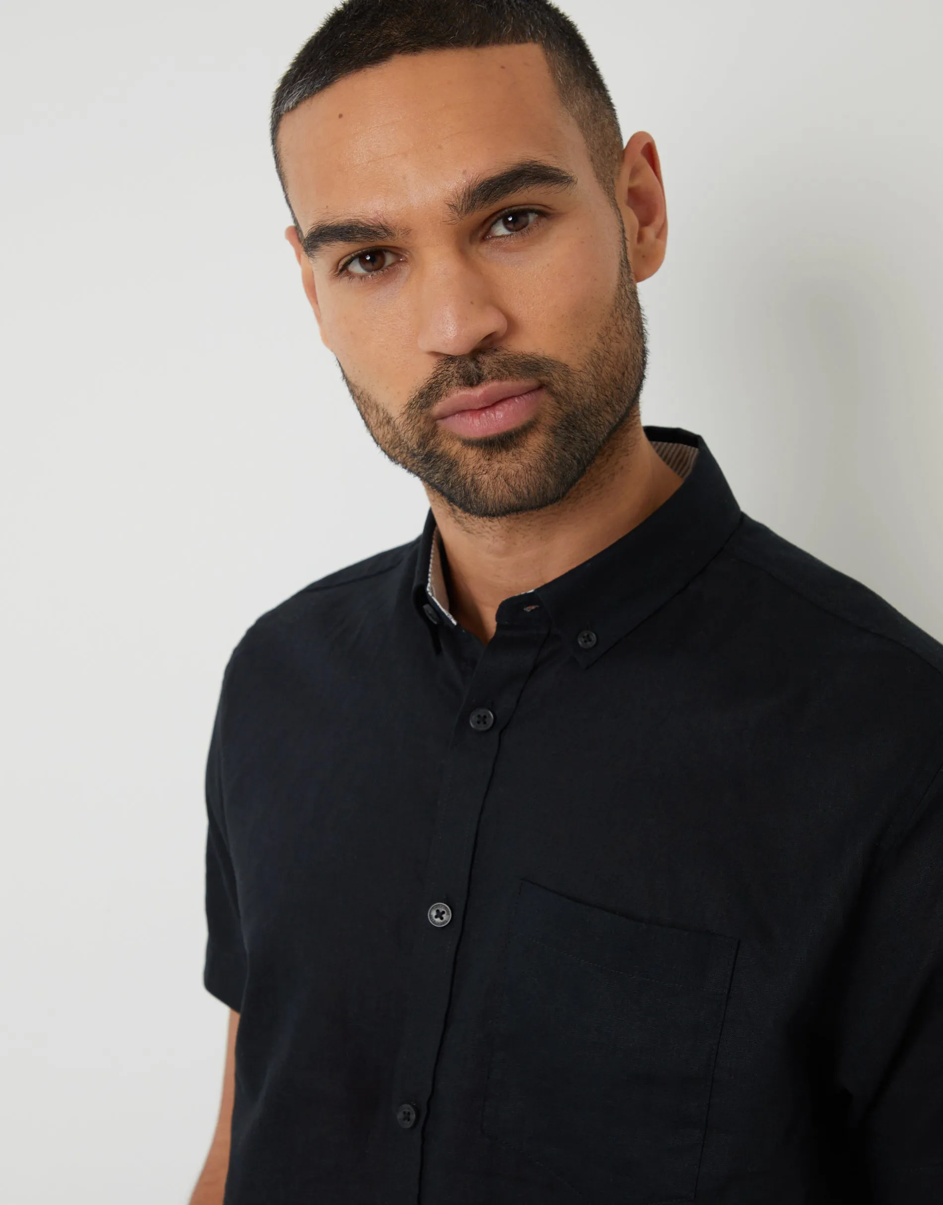 Black Short Sleeve Linen Blend Shirt sold by Threadbare product image thumbnail 4