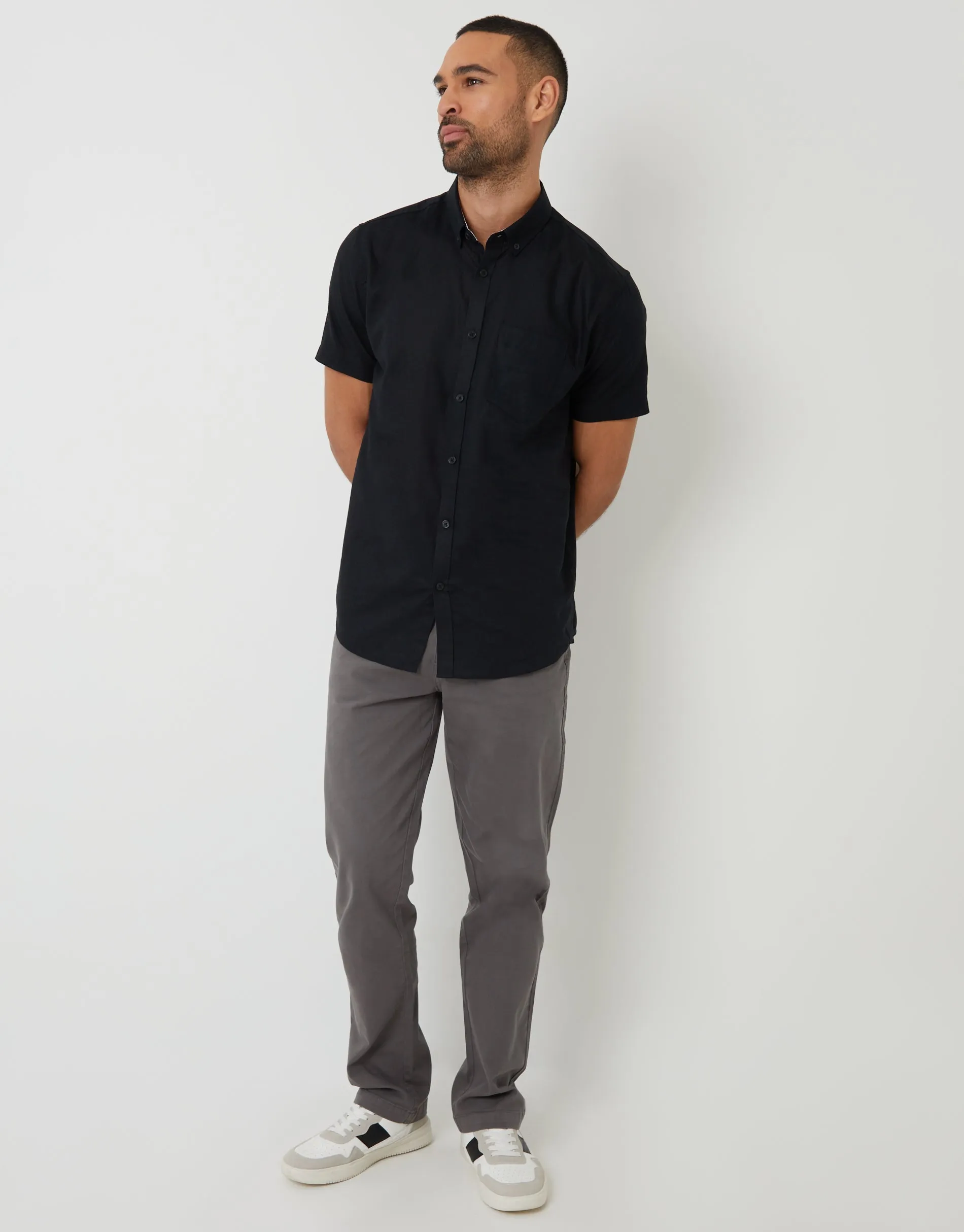 Black Short Sleeve Linen Blend Shirt sold by Threadbare product image thumbnail 3