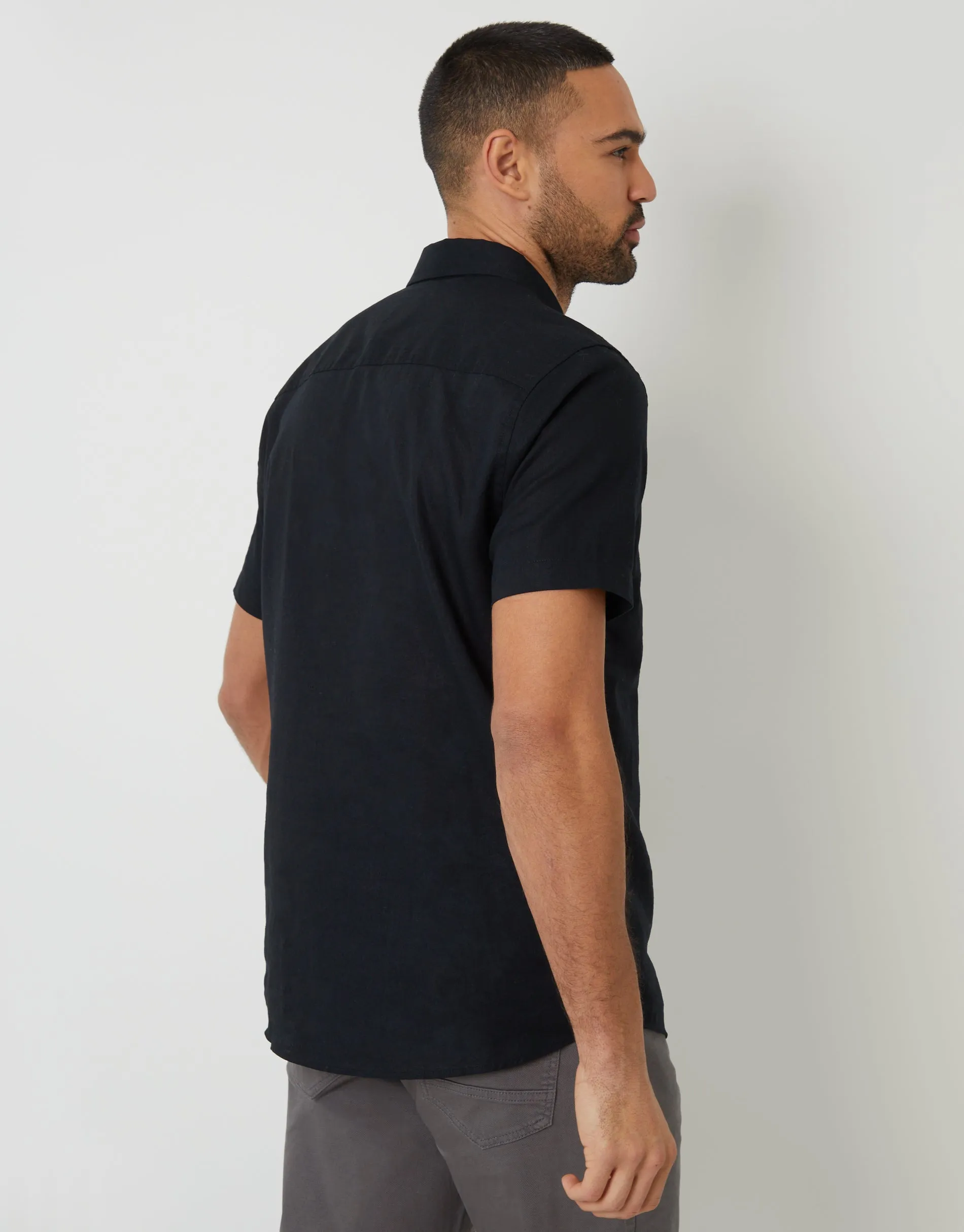 Black Short Sleeve Linen Blend Shirt sold by Threadbare product image thumbnail 2
