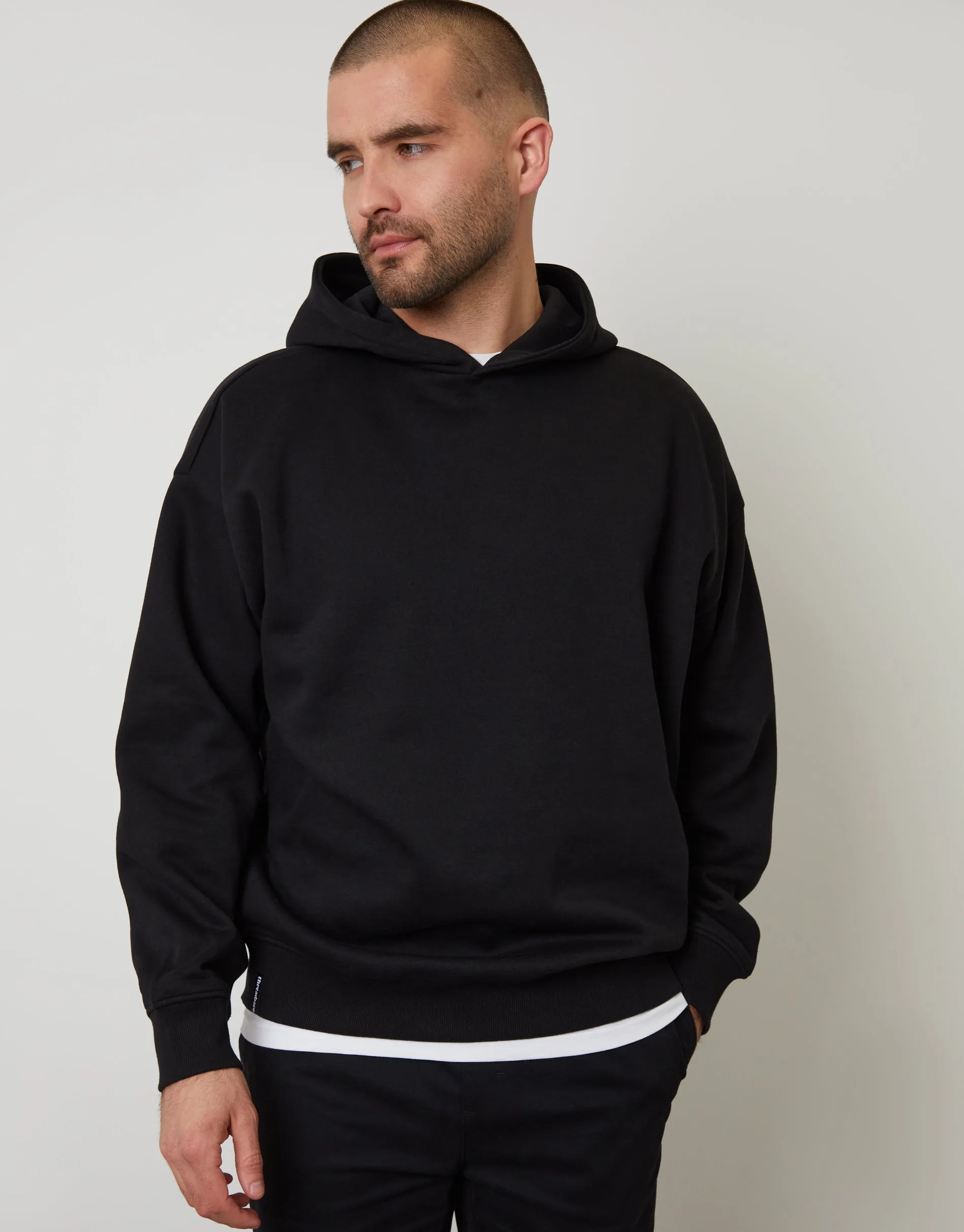Black Relaxed Fit Overhead Hoodie sold by Threadbare