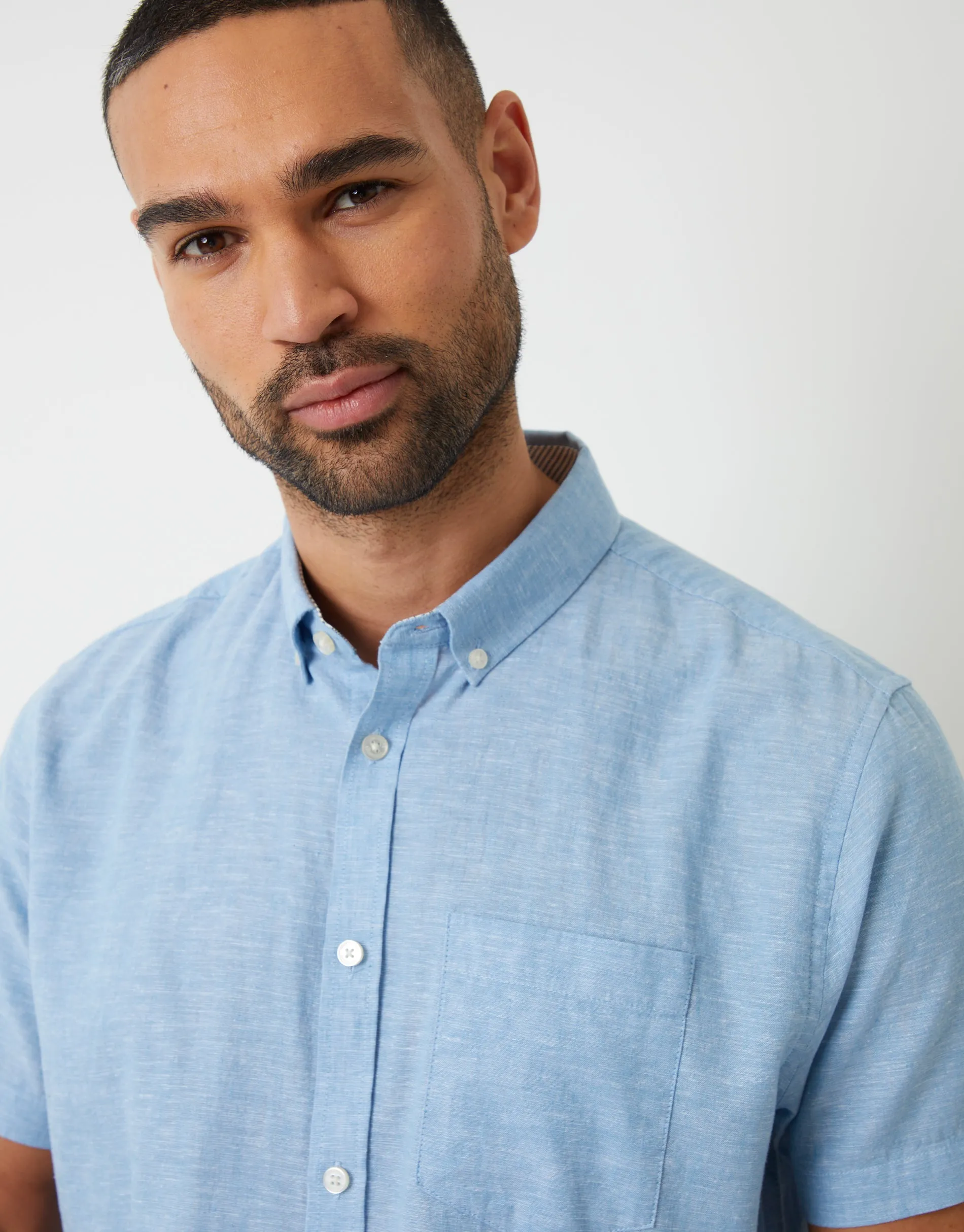 Threadbare Men's Denim Blue Short Sleeve Linen Blend Shirt sold by Threadbare product image thumbnail 4