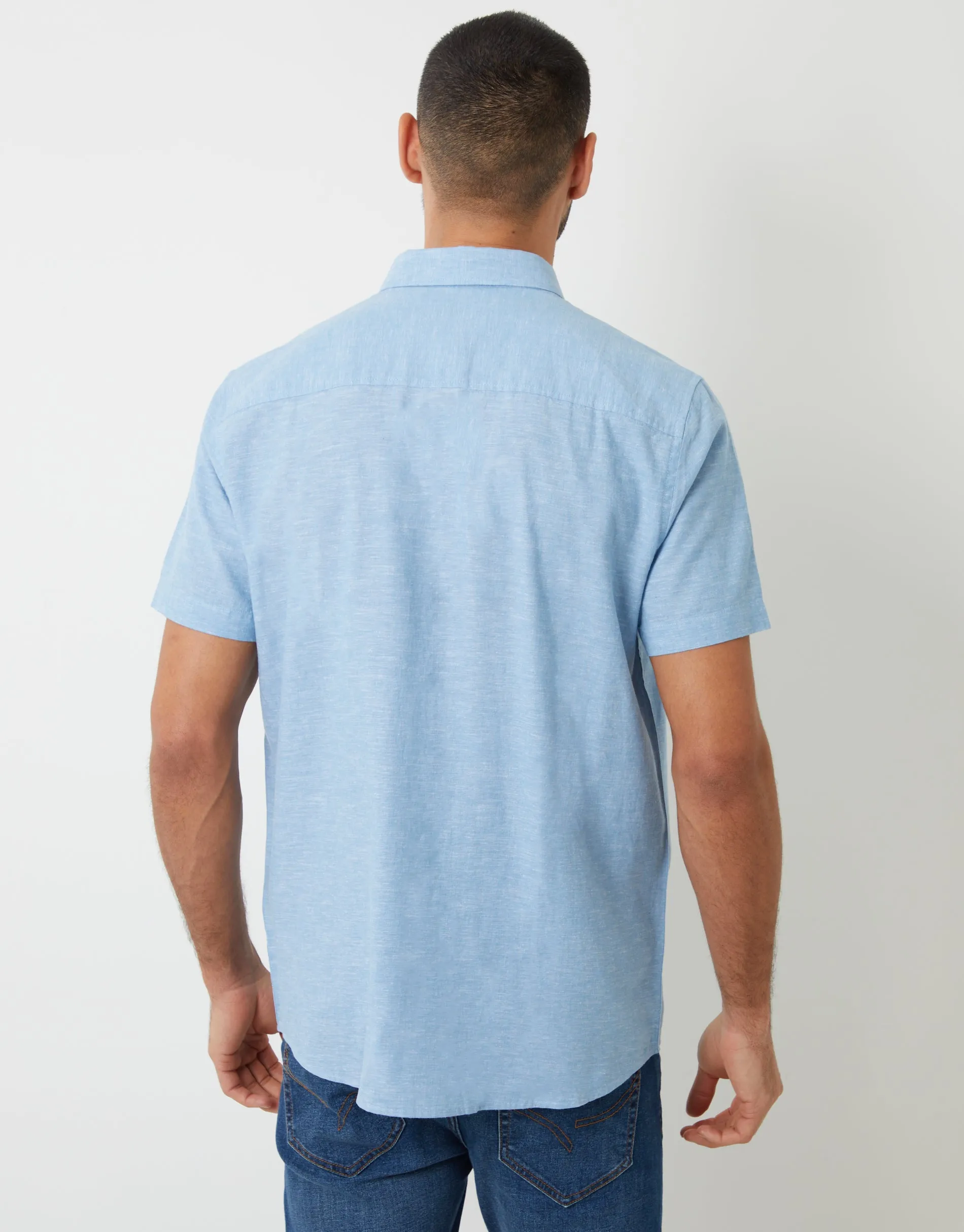 Threadbare Men's Denim Blue Short Sleeve Linen Blend Shirt sold by Threadbare product image thumbnail 2