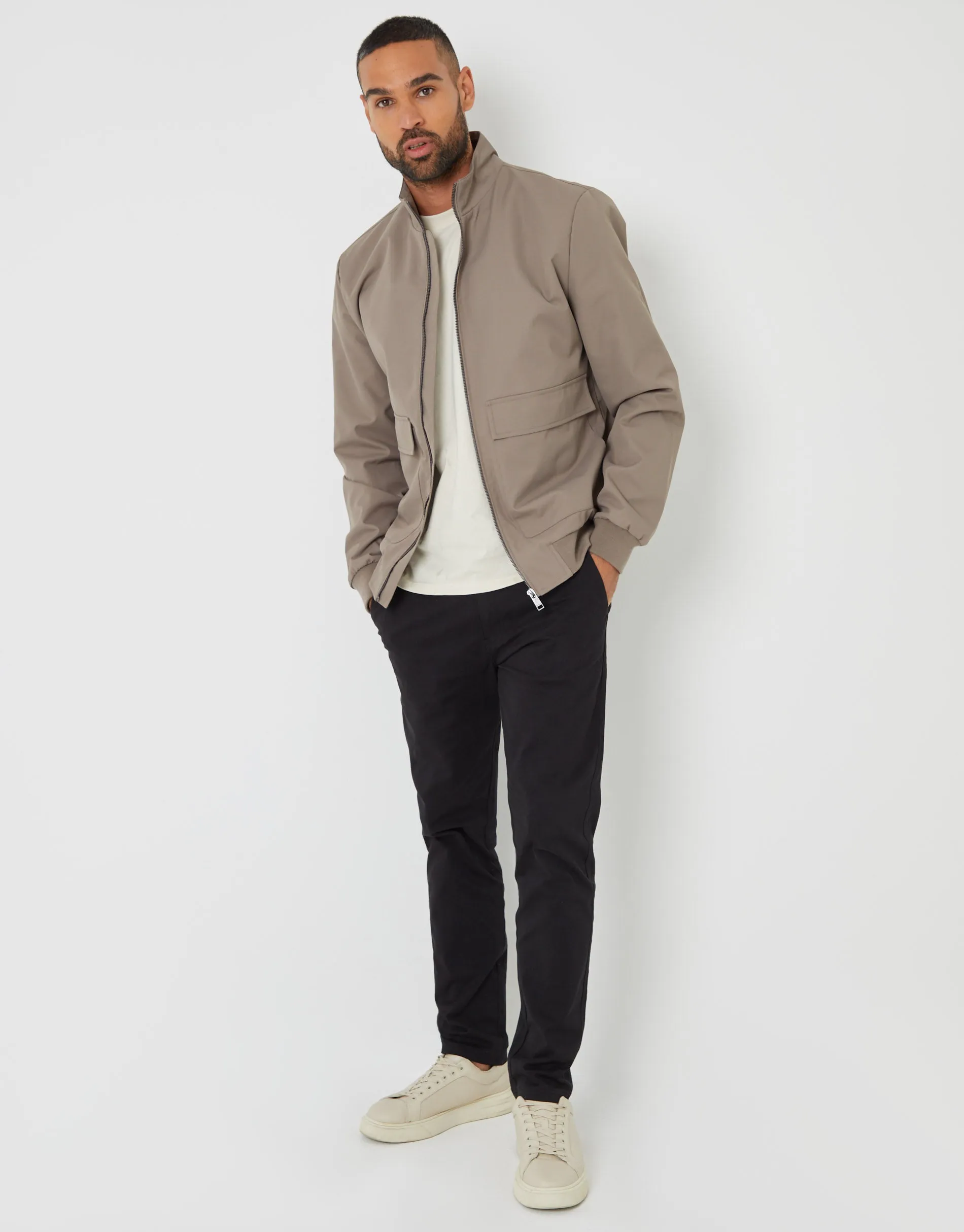 Taupe Patch Pocket Funnel Neck Harrington Style Jacket sold by Threadbare product image thumbnail 3