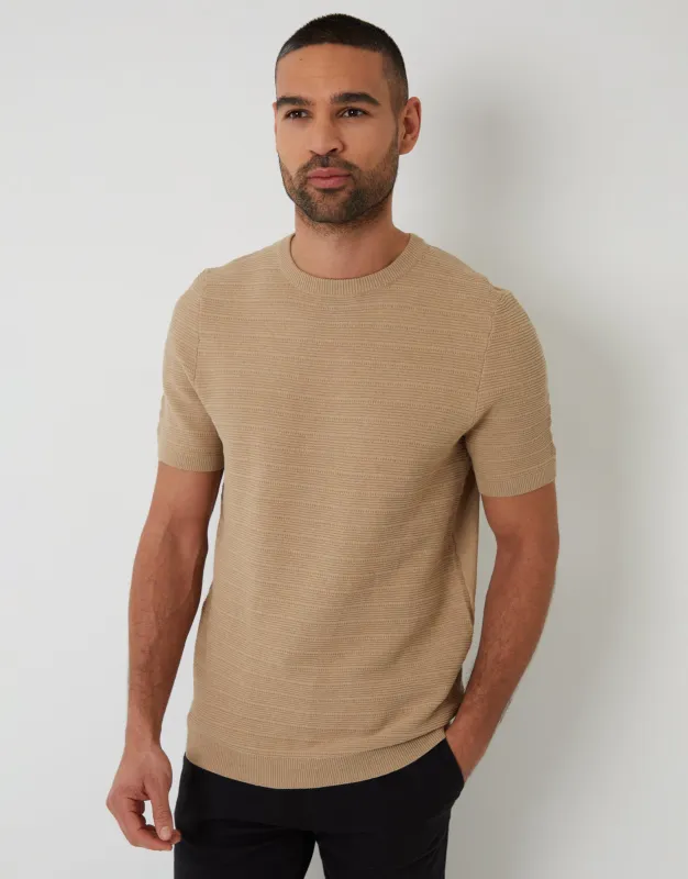 Brown Textured Knitted T-Shirt sold by Threadbare