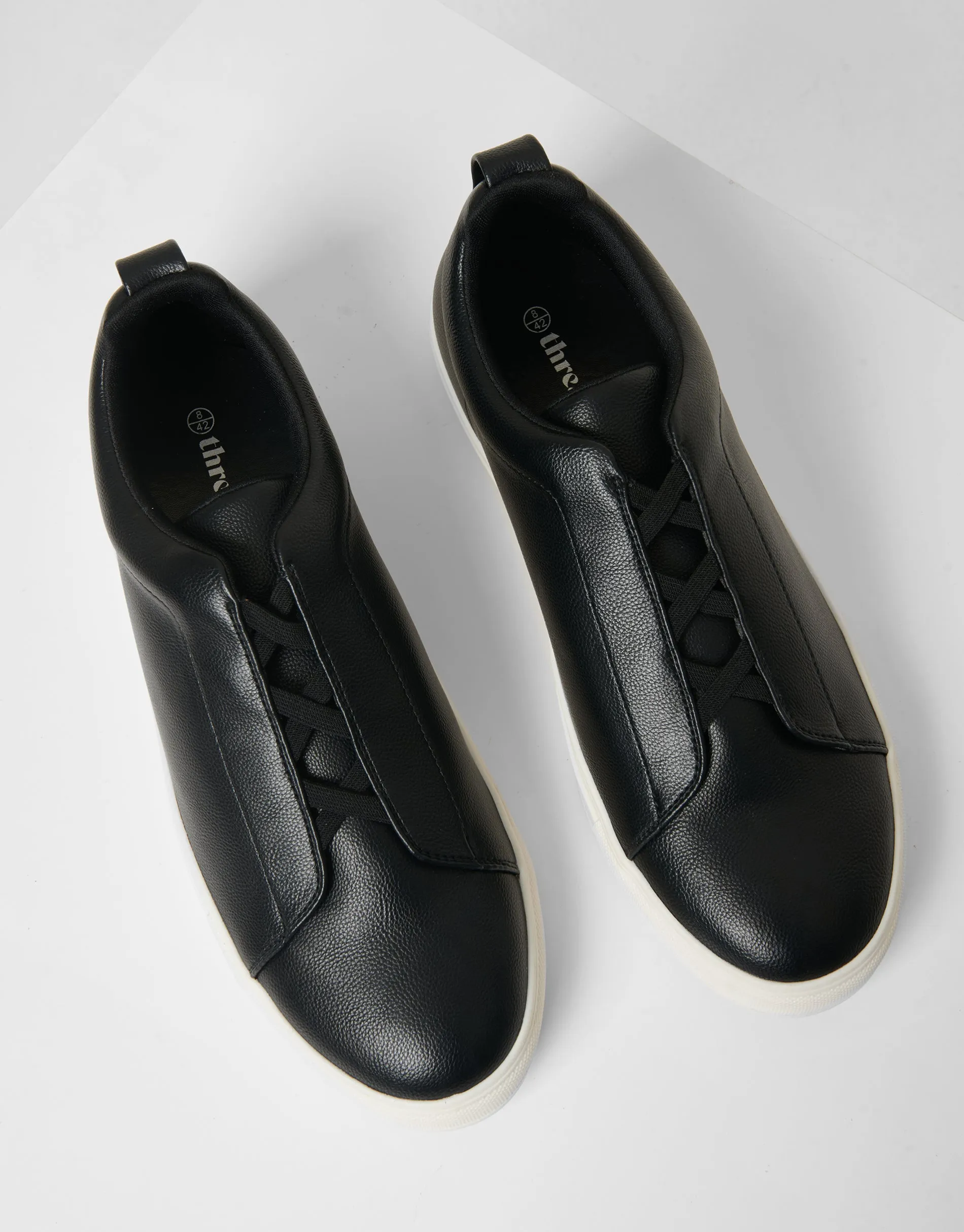 Black Faux Leather Elastic Lace Slip On Trainers sold by Threadbare product image thumbnail 2