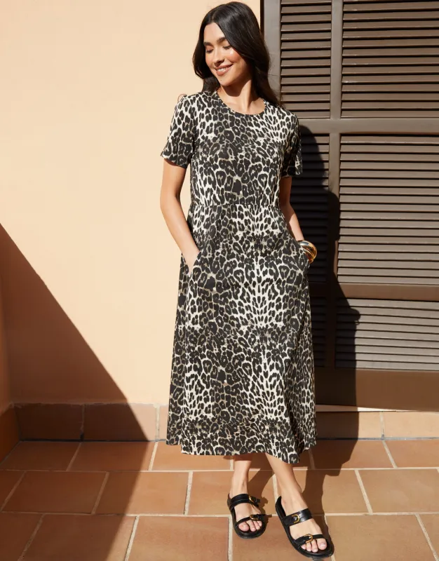 Threadbare Women's Leopard Print Jersey Midi Smock Dress with Pockets sold by Threadbare
