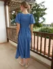 Threadbare Women's Blue Puff Sleeve Shirred Asymmetric Dress sold by Threadbare