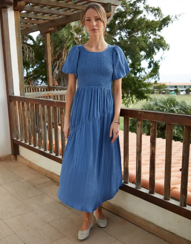 Threadbare Women's Blue Puff Sleeve Shirred Asymmetric Dress sold by Threadbare
