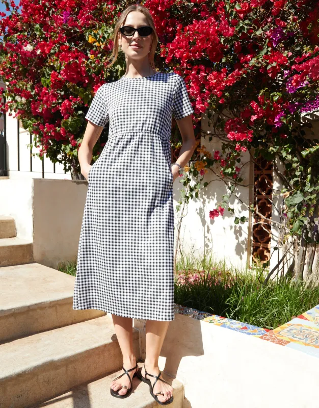 Threadbare Women's Black Gingham Jersey Midi Smock Dress with Pockets sold by Threadbare