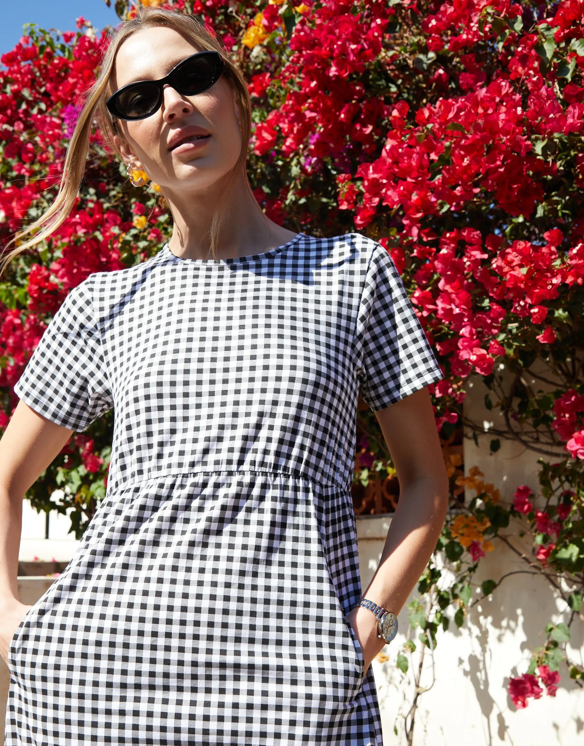 Threadbare Women's Black Gingham Jersey Midi Smock Dress with Pockets sold by Threadbare product image thumbnail 3