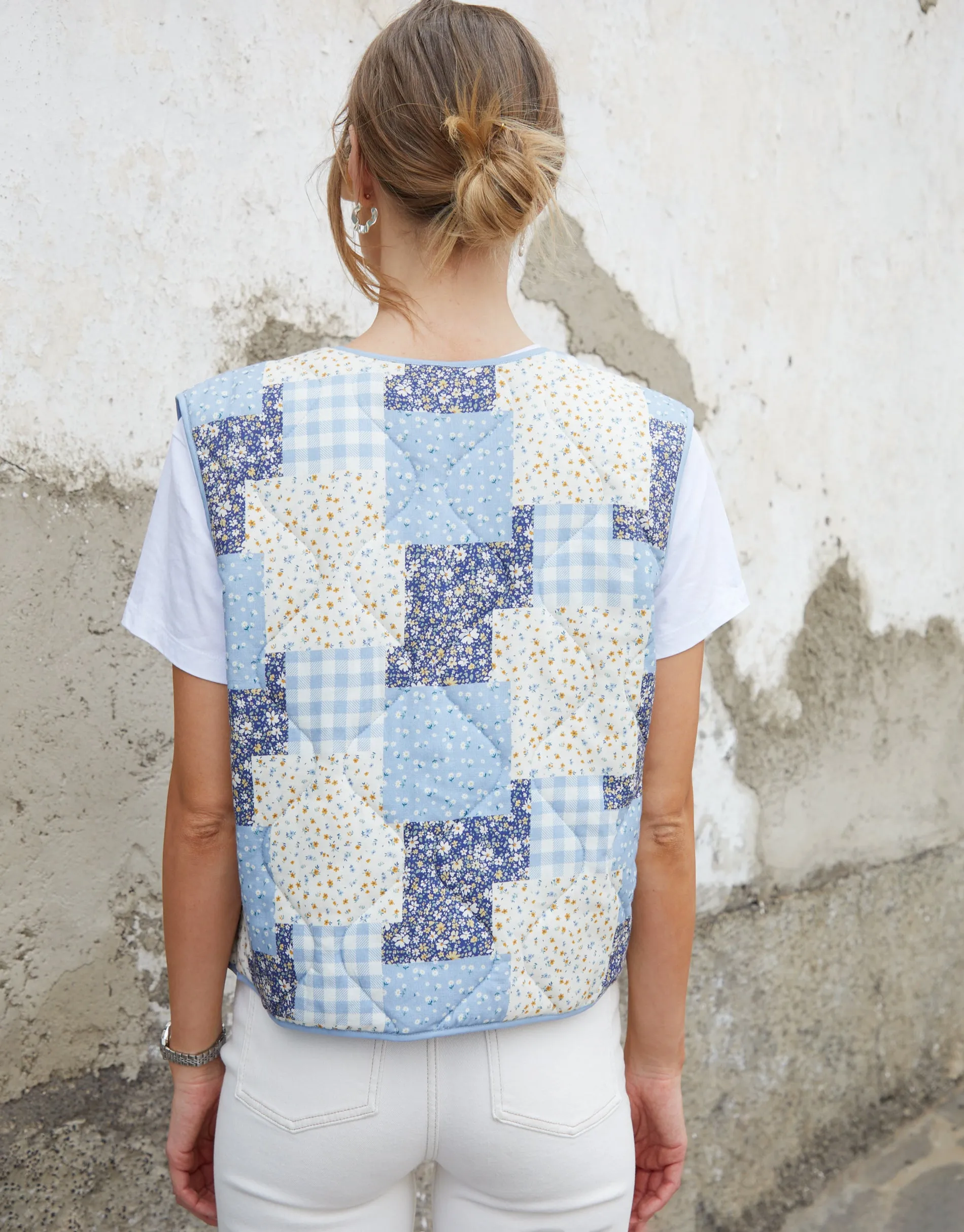 Blue Floral Patchwork Reversible Quilted Gilet sold by Threadbare product image thumbnail 4