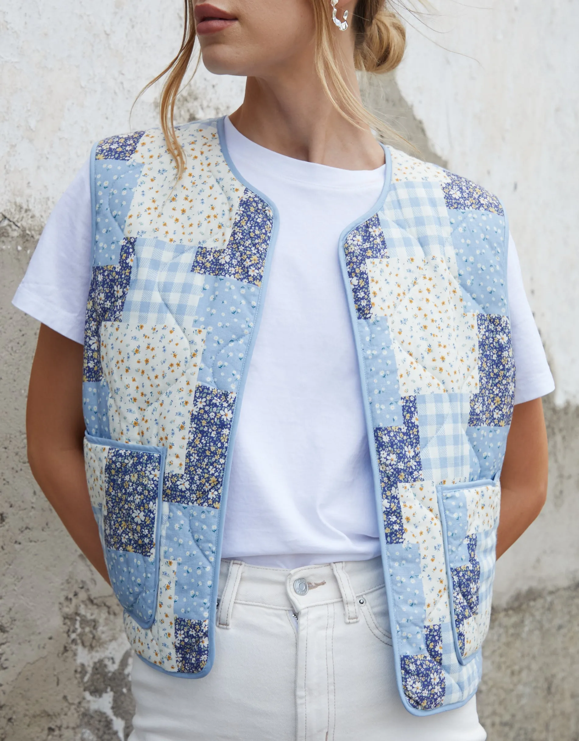 Blue Floral Patchwork Reversible Quilted Gilet sold by Threadbare product image thumbnail 5