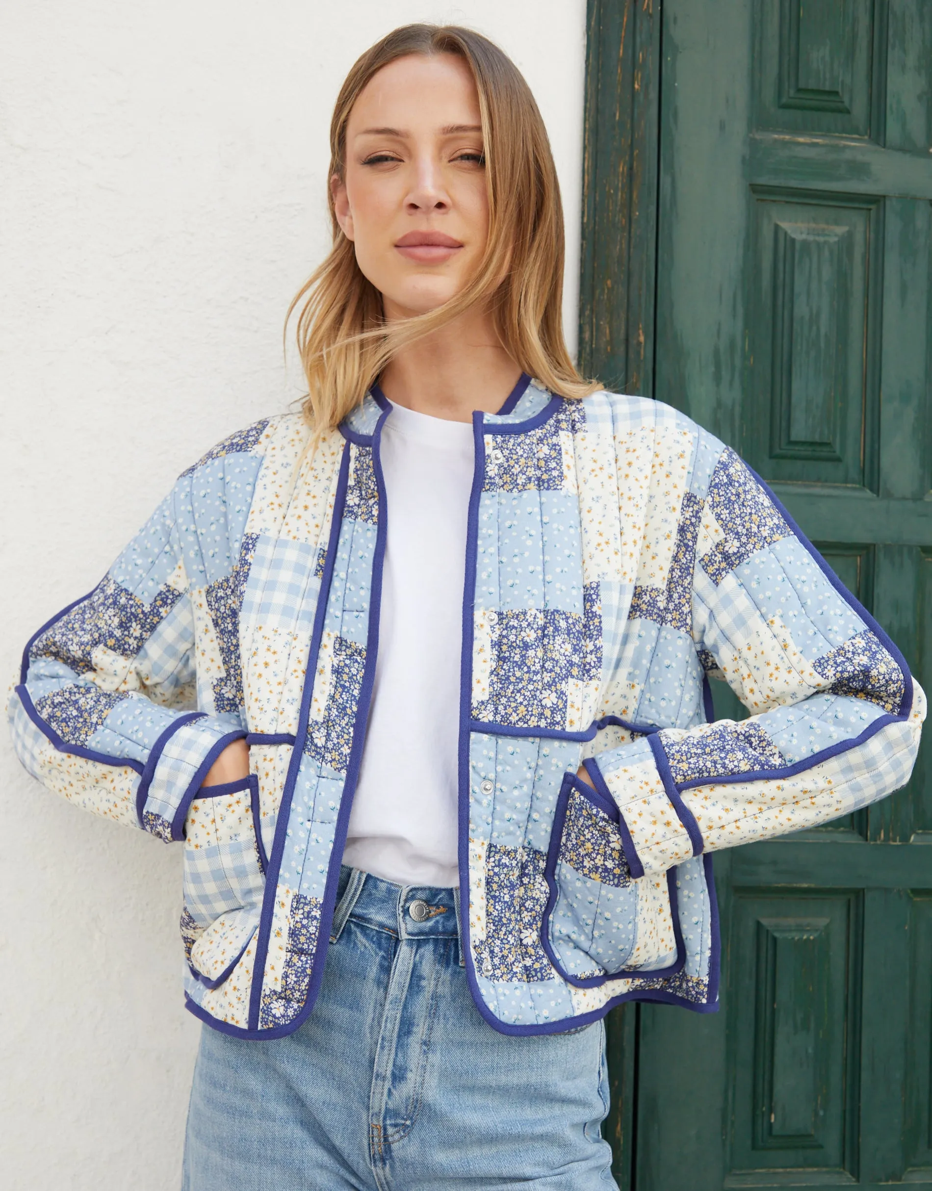 Blue Floral Patchwork Quilted Jacket sold by Threadbare product image thumbnail 3